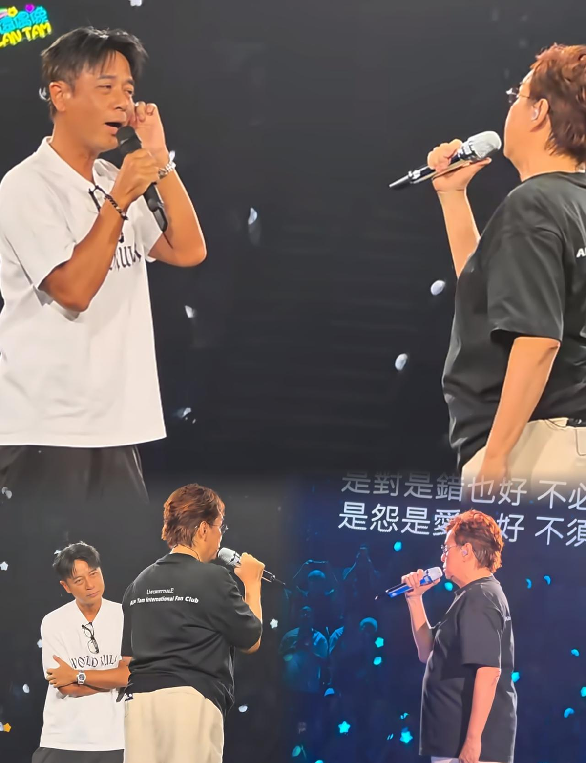 76岁的谭咏麟演唱会唱到一半，突然朝台下喊了一嗓子“克勤上来”，李克勤翻过围栏就上台了，耳返都没戴，直接开唱！
9月11号的红馆，谭咏麟时隔11年回归，台下坐着半个香港娱乐圈。李克勤本来是跟太太坐在观众席听歌的，结果被谭咏麟当场点了名，匆匆忙忙翻过栏杆登台。两个人唱的是《朋友》，没有彩排，没有走位，