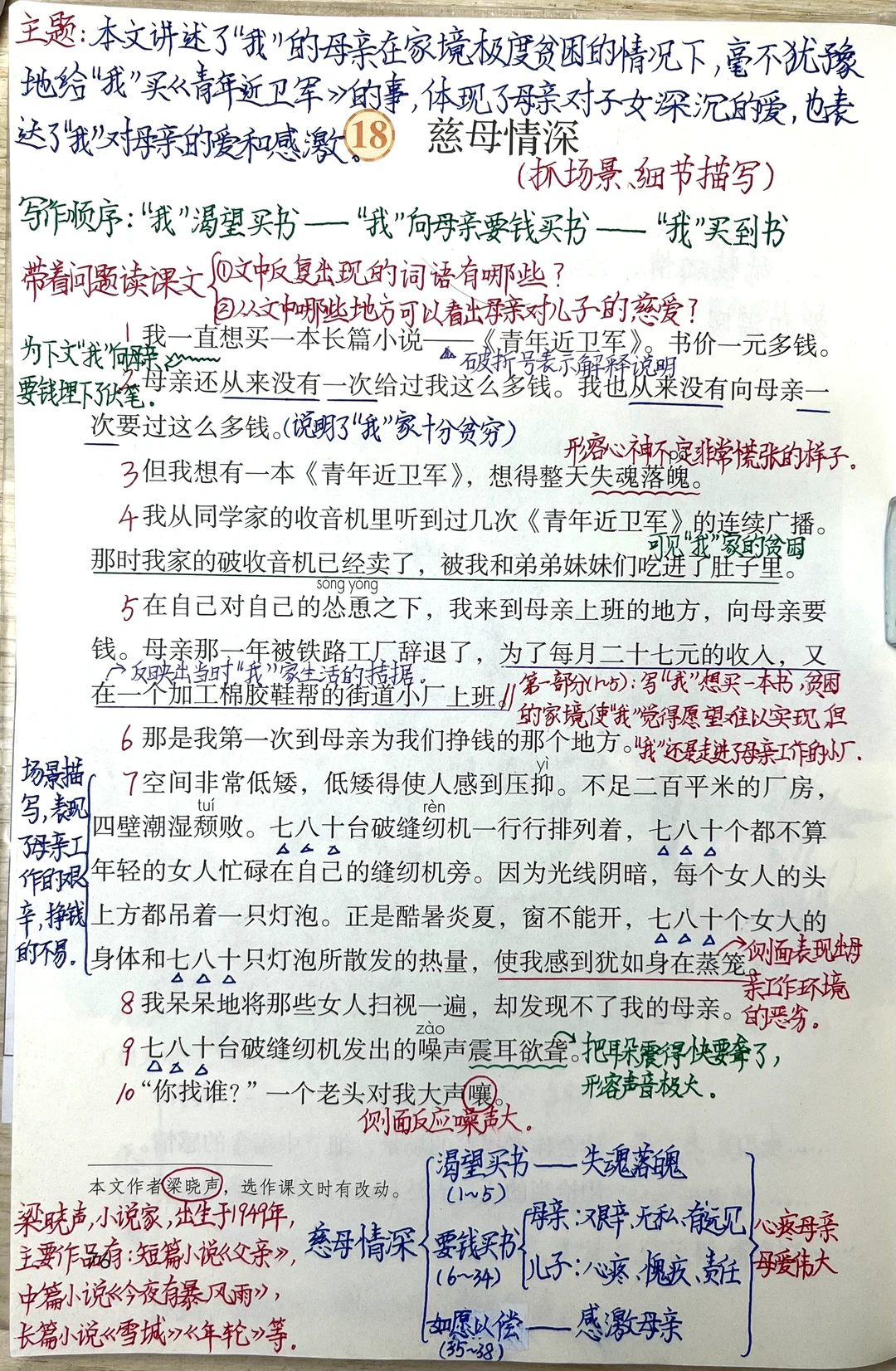 五上语文第18课《慈母情深》课堂笔记