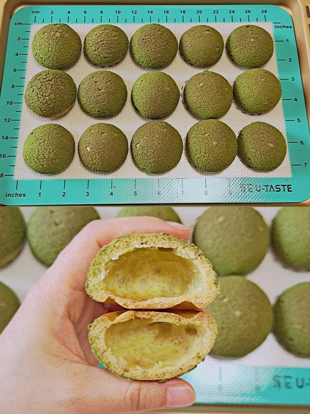 一次成功的抹茶酥皮泡芙‖每一个都是空心~