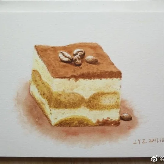 水彩，提拉米苏。