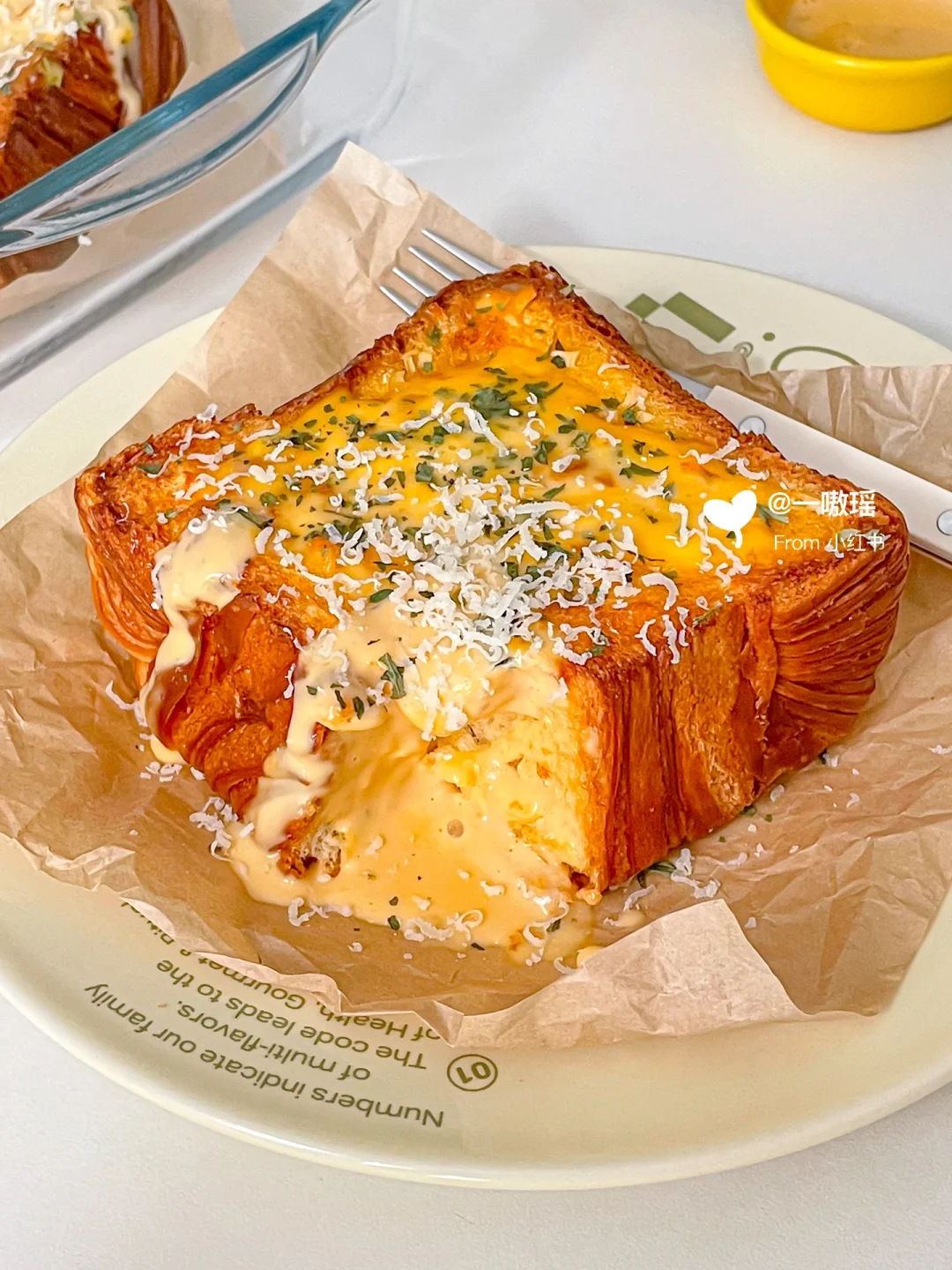 元气早餐🍽 蒜香芝士流心厚吐司🍞外酥里软