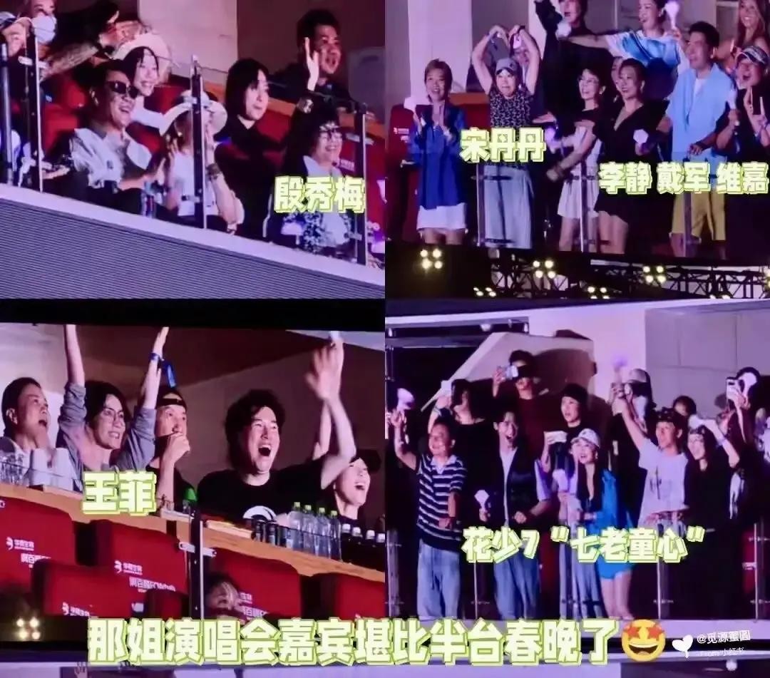 那英在北京开的这场大戏可谓是赚足了眼球，台下密密麻麻坐着的几乎是半个娱乐圈的熟脸

到了最热闹的台上点名互动环节，各路来捧场的大腕儿基本都舒舒服服地拿到了属于自己的特写镜头

虽说喊到师弟梁博的时候，摄像大哥可能开了点小差没把镜头摇准，但好歹人家那姐是正儿八经开口提了名字的

可这里头有一处极其反常