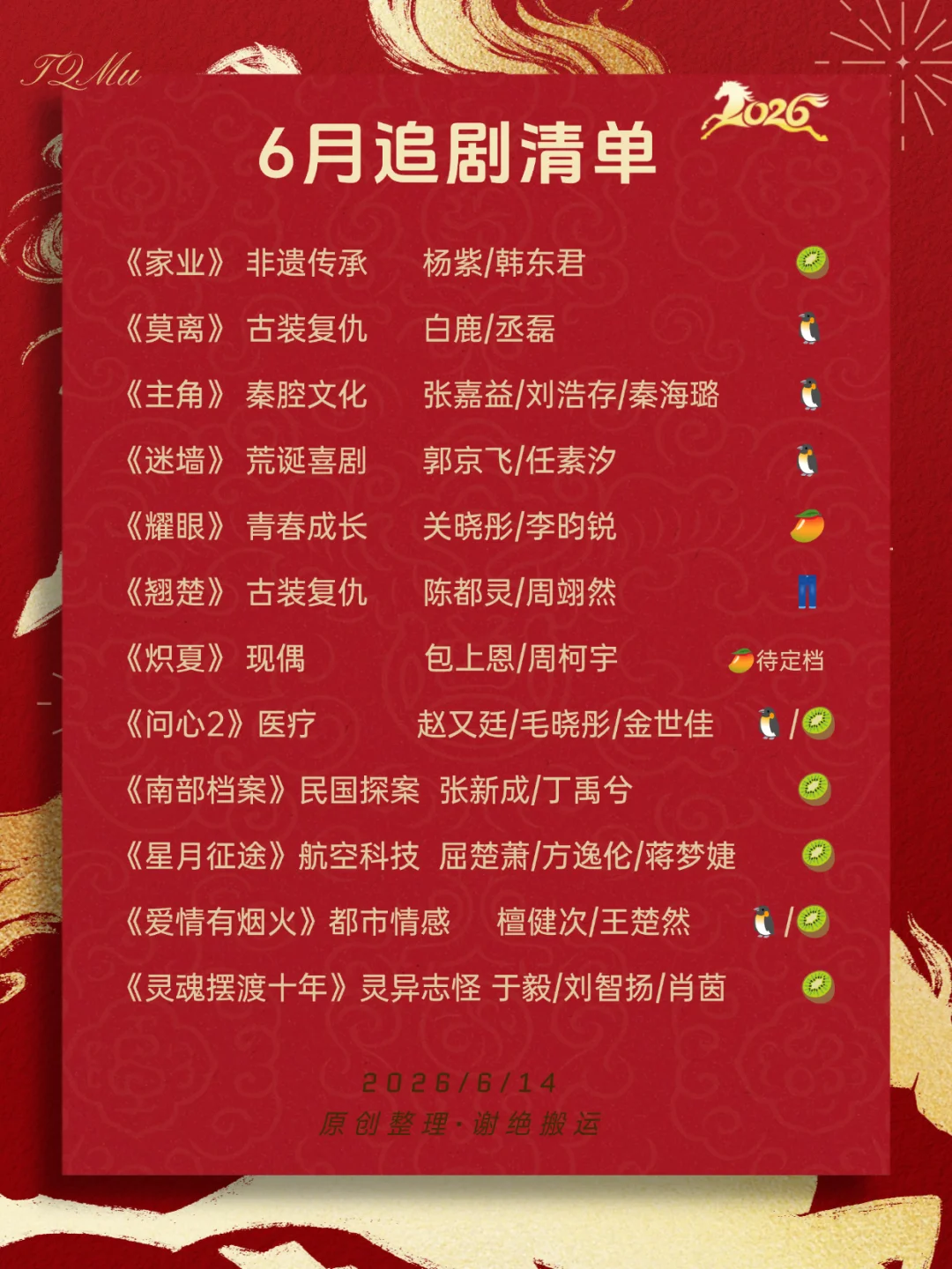 6🈷️在播剧清单：新剧指南（2026版）