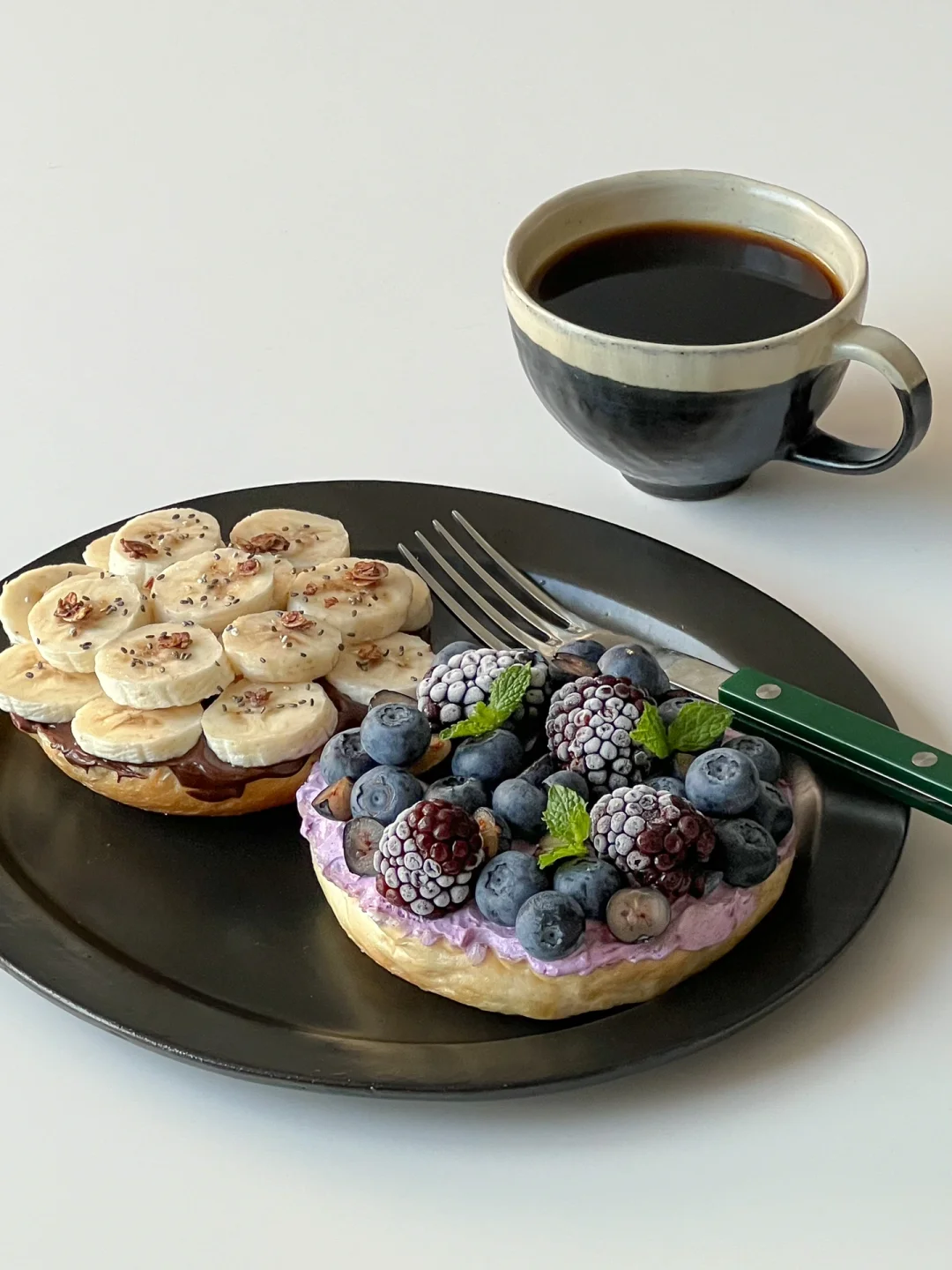 早餐brunch🍴｜双拼贝果🥯蓝莓果酱&可可酱