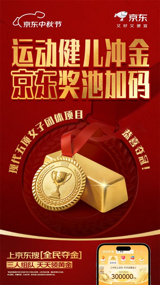 亚运健儿夺金不断 全民夺金热情走高 超百万人上京东天天领真金
中秋渐近，亚运正酣，一场“全民夺金”的热潮正在持续升温。即日起至9月25日，上京东搜索“全民夺金”，就能参与“3人成团，天天领真黄金”活动，每天都有机会把真金白银领回家。看比赛、拼手气、领真金，边为运动健儿加油，边把好运与福气一同收入囊中
