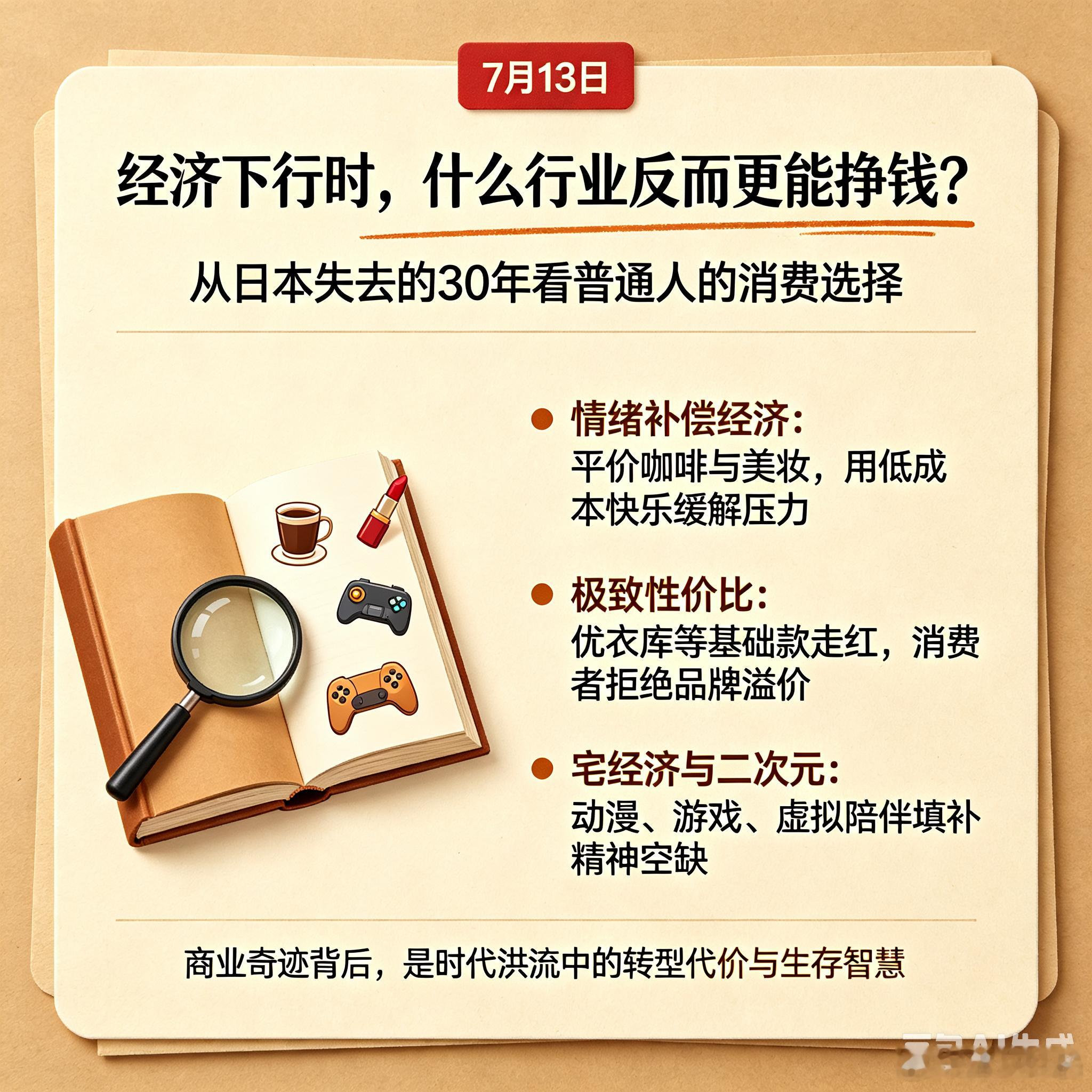 7月13日  经济下行时，什么行业反而更能挣钱？ 经济下行时，日本“失...