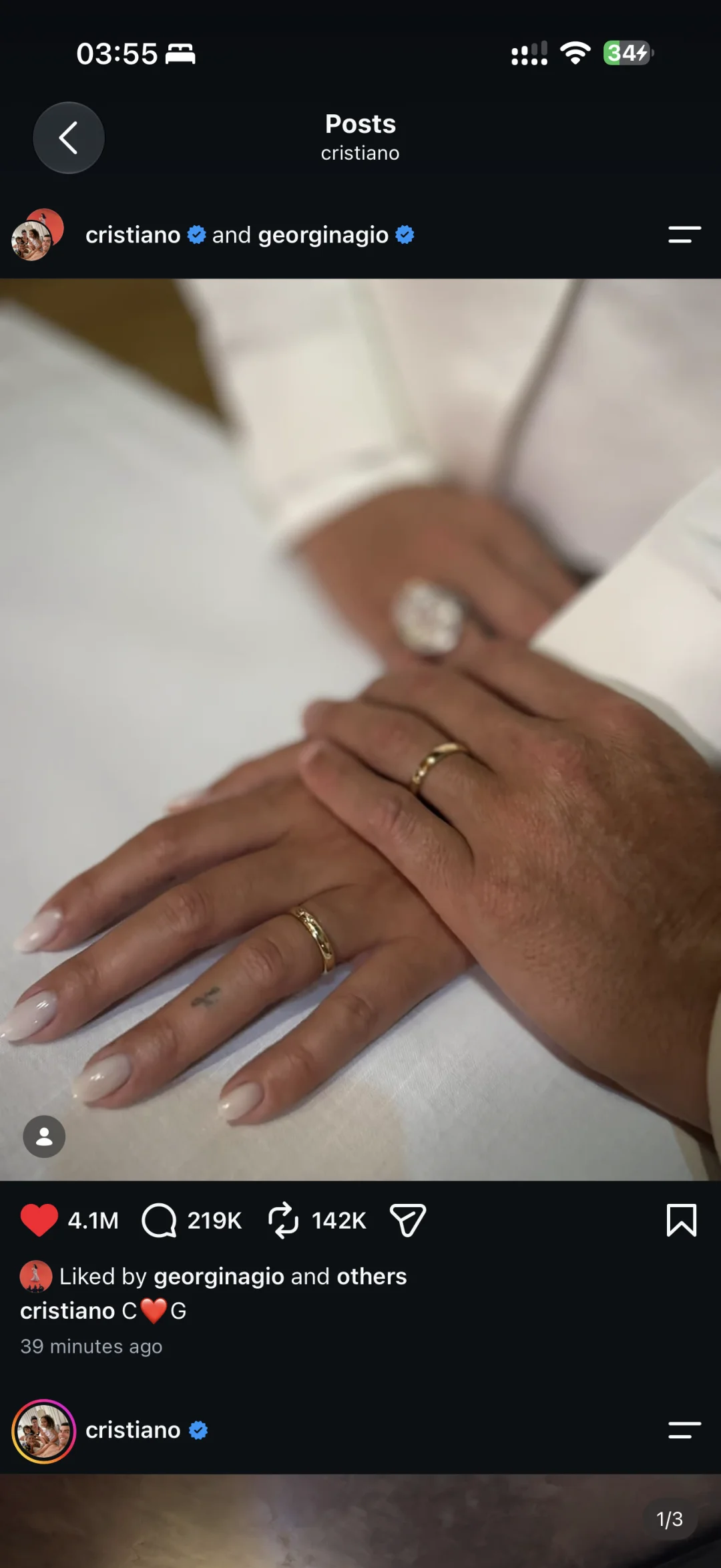 一打开ig就看到C罗和乔治娜官宣结婚！