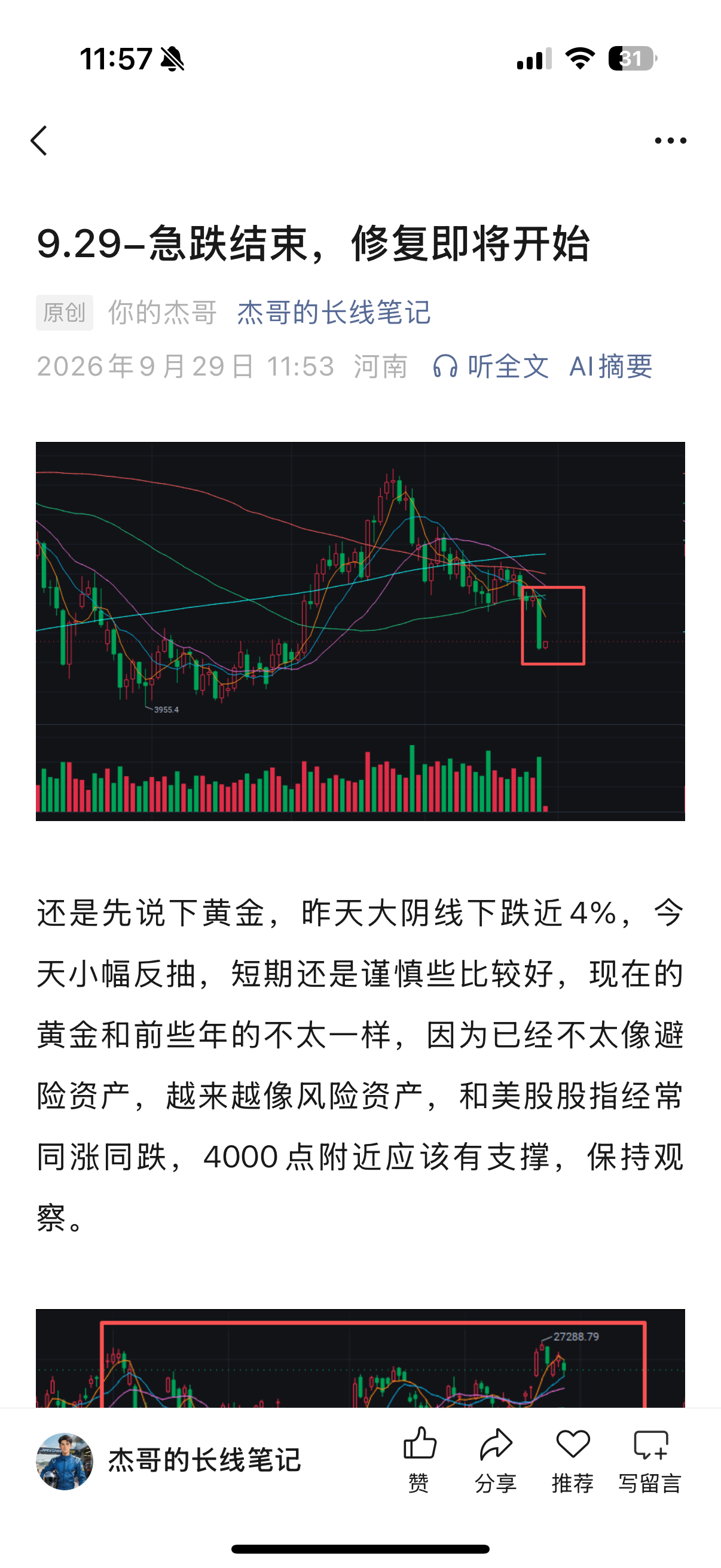 《急跌结束，修复即将开始》公众号已更新 ​​​