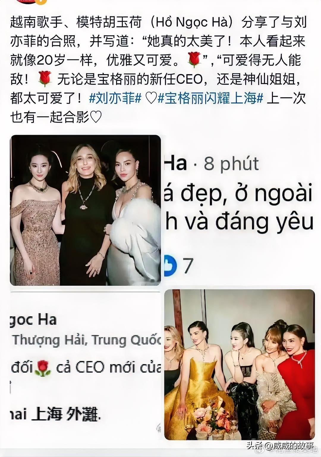 合照风波后续，越南女星大方回应：我会更加努力
 
宝格丽晚宴的裁剪合照风波，闹得外网议论纷纷。
 
事件起因：胡玉荷率先晒出三人完整合影，还夸赞刘亦菲优雅可爱。而刘亦菲ins 发布版本，将胡玉荷直接裁除，只保留自己与品牌CEO，引发大批越南网友不满，之后这条动态被删除，刘亦菲一方未公开发声。
 
面