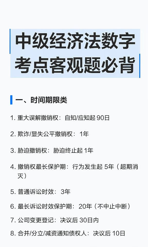 中级经济法数字考点，考前看一眼多拿10分