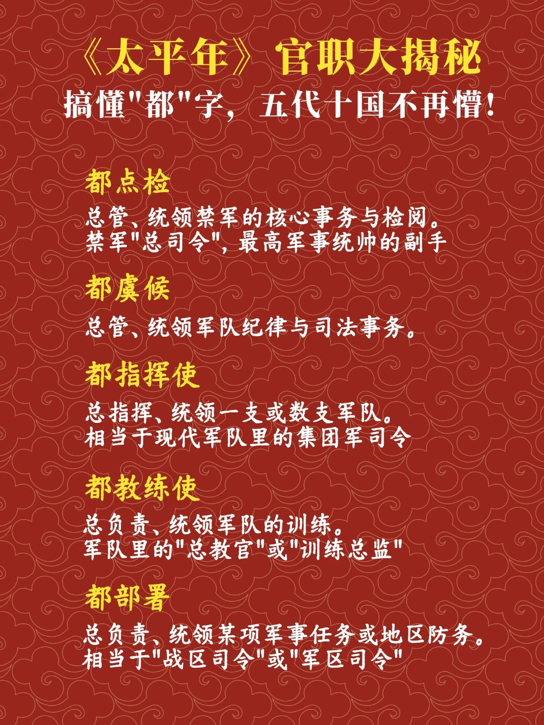 太平年武将官职大揭秘