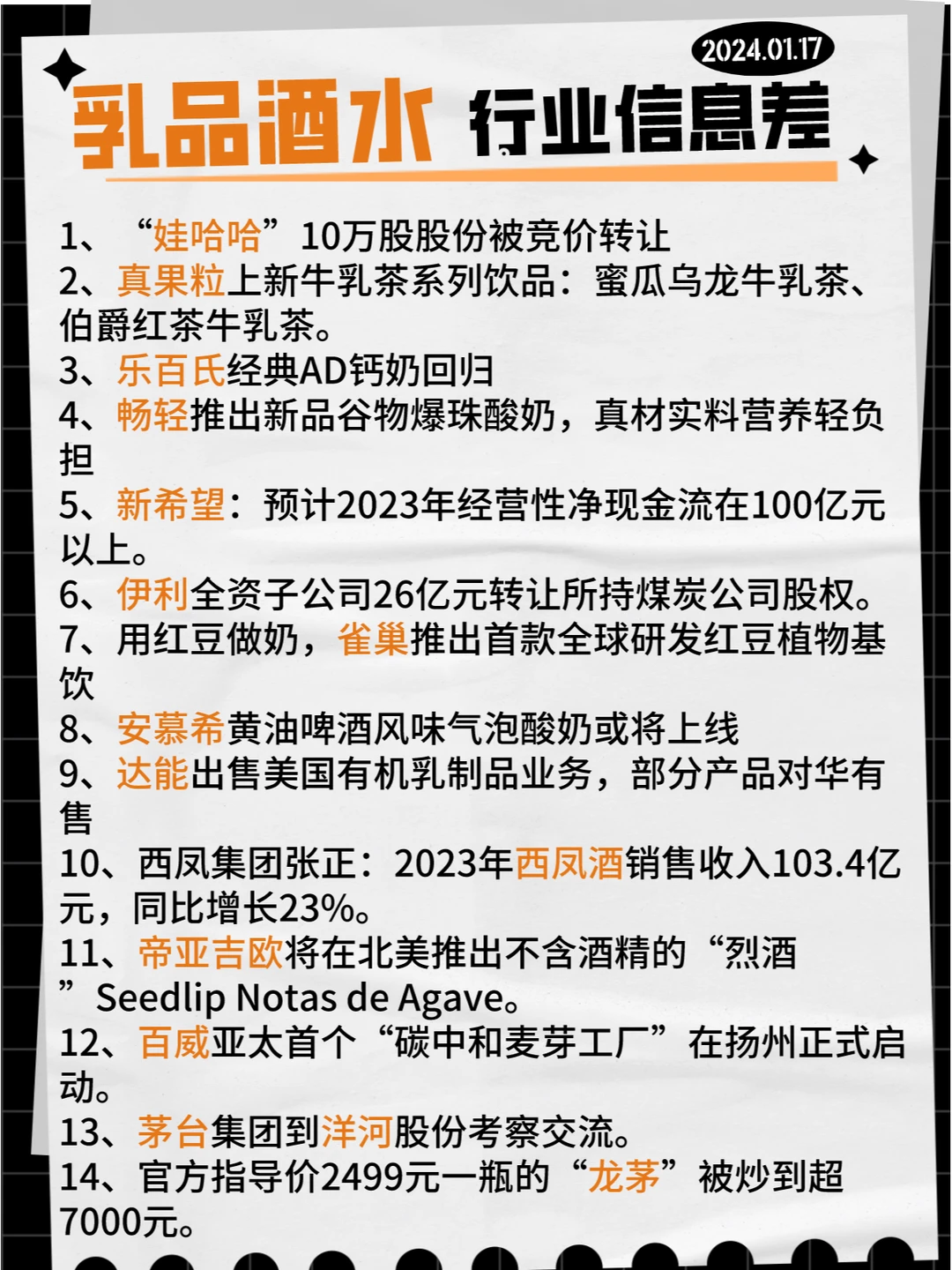 【乳品酒水】行业信息差