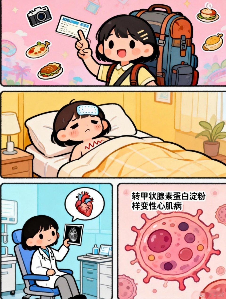 【#女子旅游高反后查出致命罕见病#】都说人生如戏，杭州60岁的王阿姨（化名）对此特别有感触，一场旅行竟帮她意外发现了埋在身体里的“雷”。

去年9月，王阿姨和家人一起去四川旅游，在一处海拔超过4000米的景点游览时，王阿姨开始感觉头晕、胸闷，还恶心呕吐，甚至出现面部和手脚麻木的症状。

“可 ​