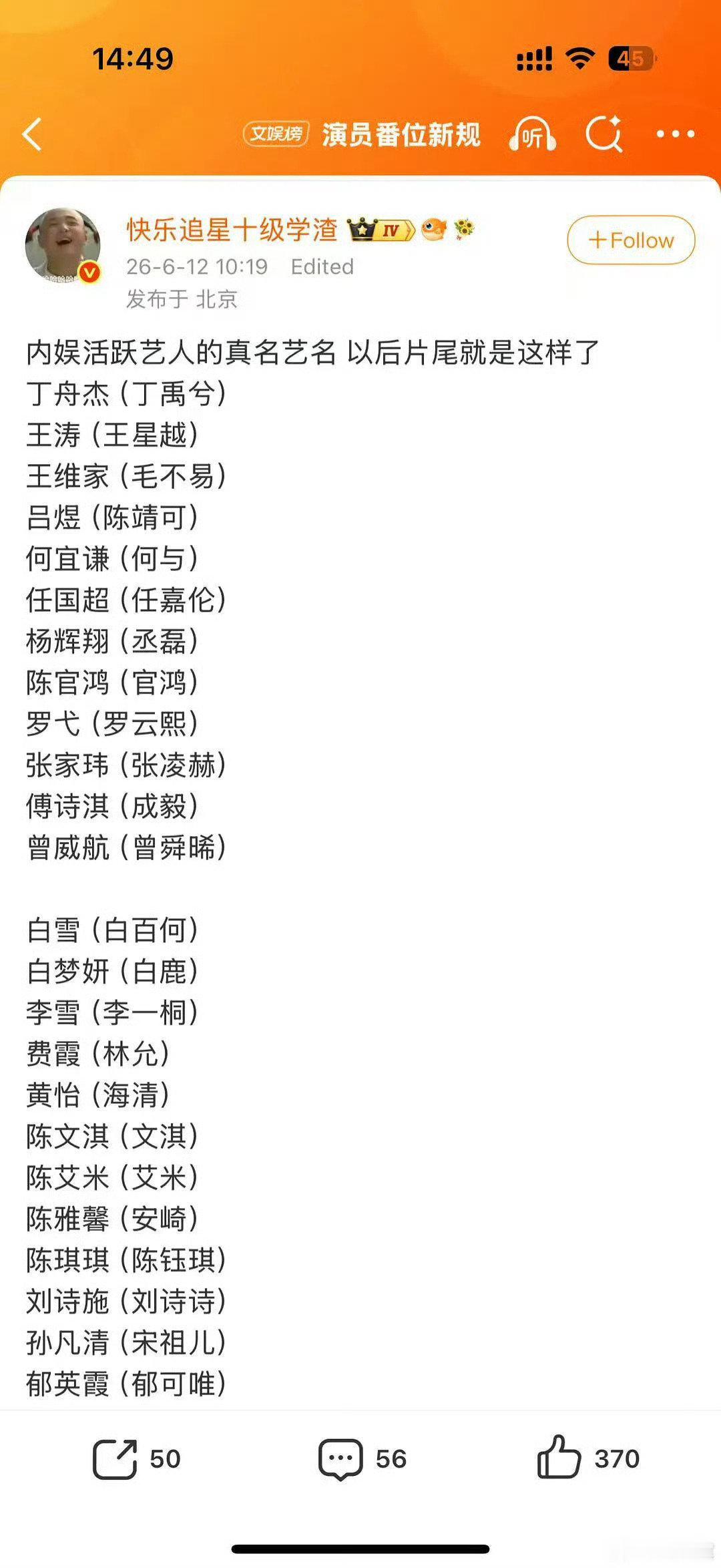 艺人真名
何与和宋祖儿原名都很好听哎！宋祖儿的原名有一种古代某朝开国皇后的感觉，非常英气！！有没有人懂😆 ​