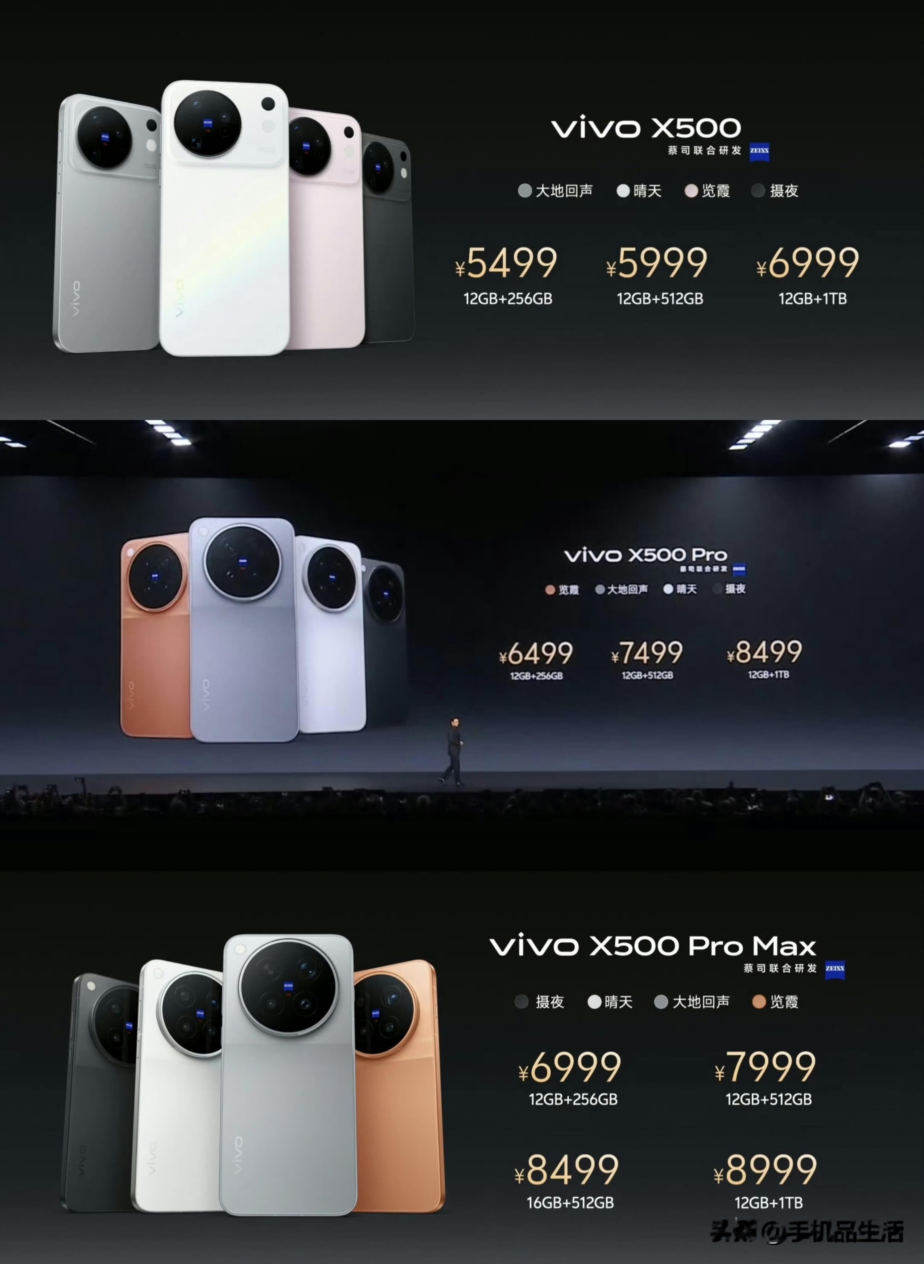 vivo率先涨价1100元！X500系列5499元起步，搭载联发科天玑9600M 或天玑9600 Pro芯片。

vivo X500标准版：5499元起（+1100）
vivo X500 Pro：6499元起（+1200）
vivo X500 Pro Max：6999元起（等同X300 Ultra）