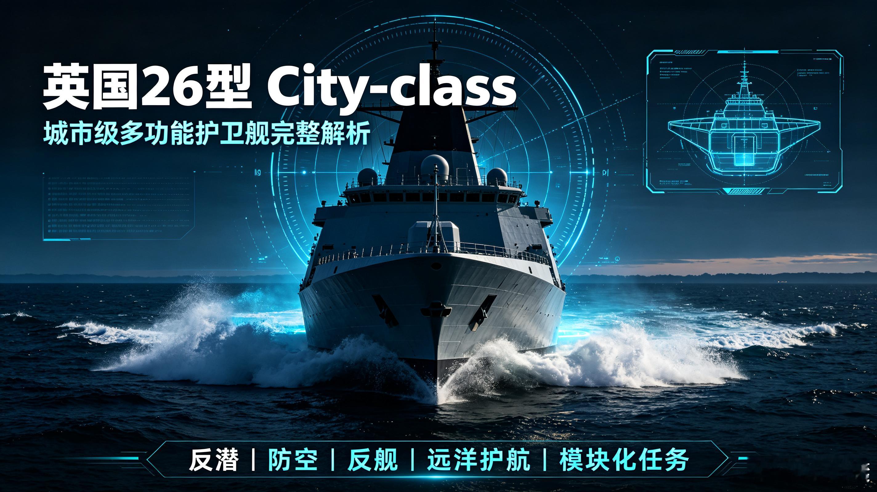 #军事ai新视野# 英国 26型 城市级（City-class）多功能护卫舰 #ai热力追踪# 
 
一、项目概况
 
正式命名：城市级护卫舰（City-class），工程代号 Type 26，用于替代英国皇家海军23型公爵级护卫舰，定位全球型反潜主力护卫舰，兼顾远洋多用途作战。
建造：BAE系统格拉斯哥造船厂，首舰 HMS 格拉斯哥（F8 ​