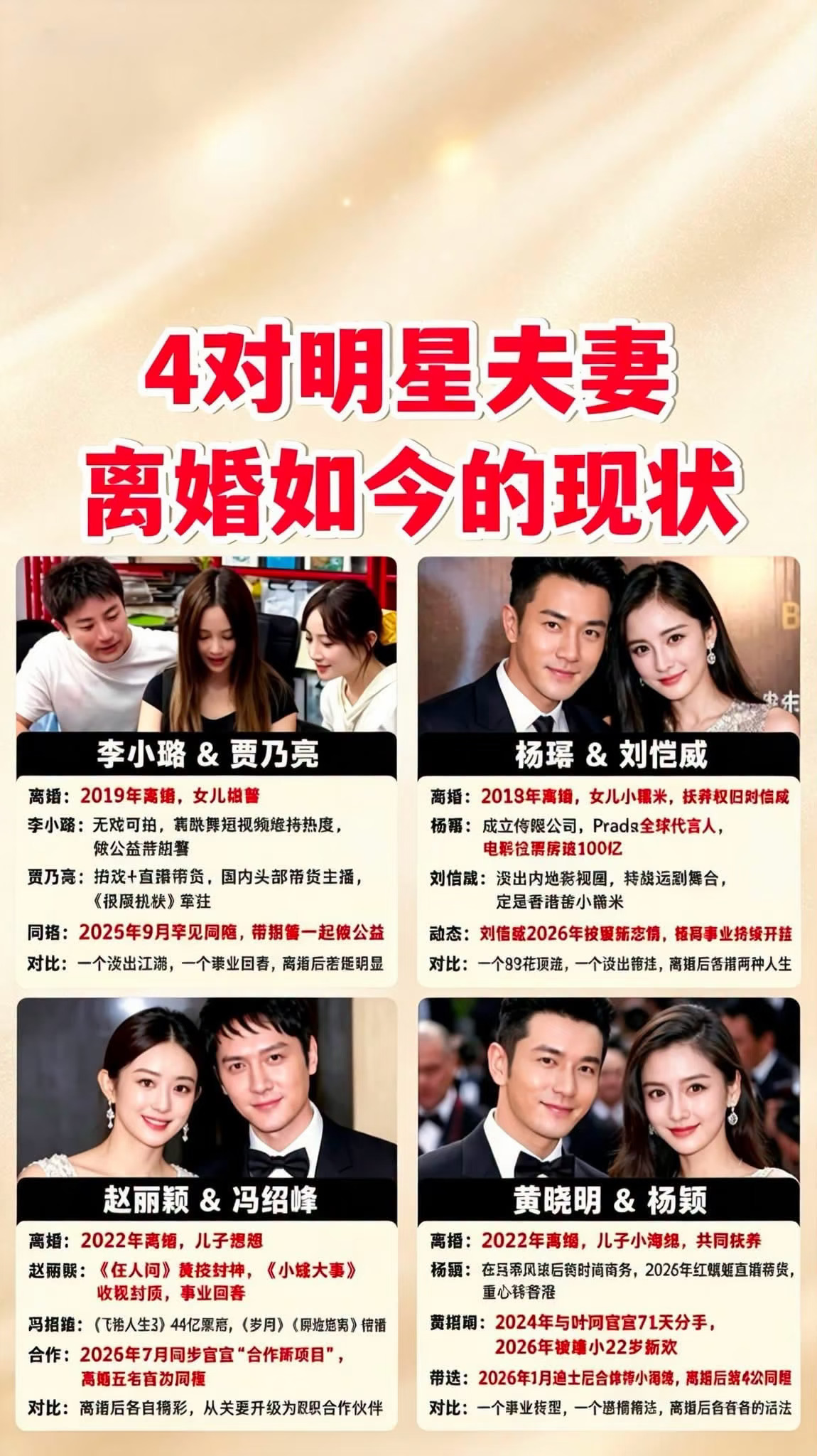 4对明星离婚夫妻，如今差距天差地别