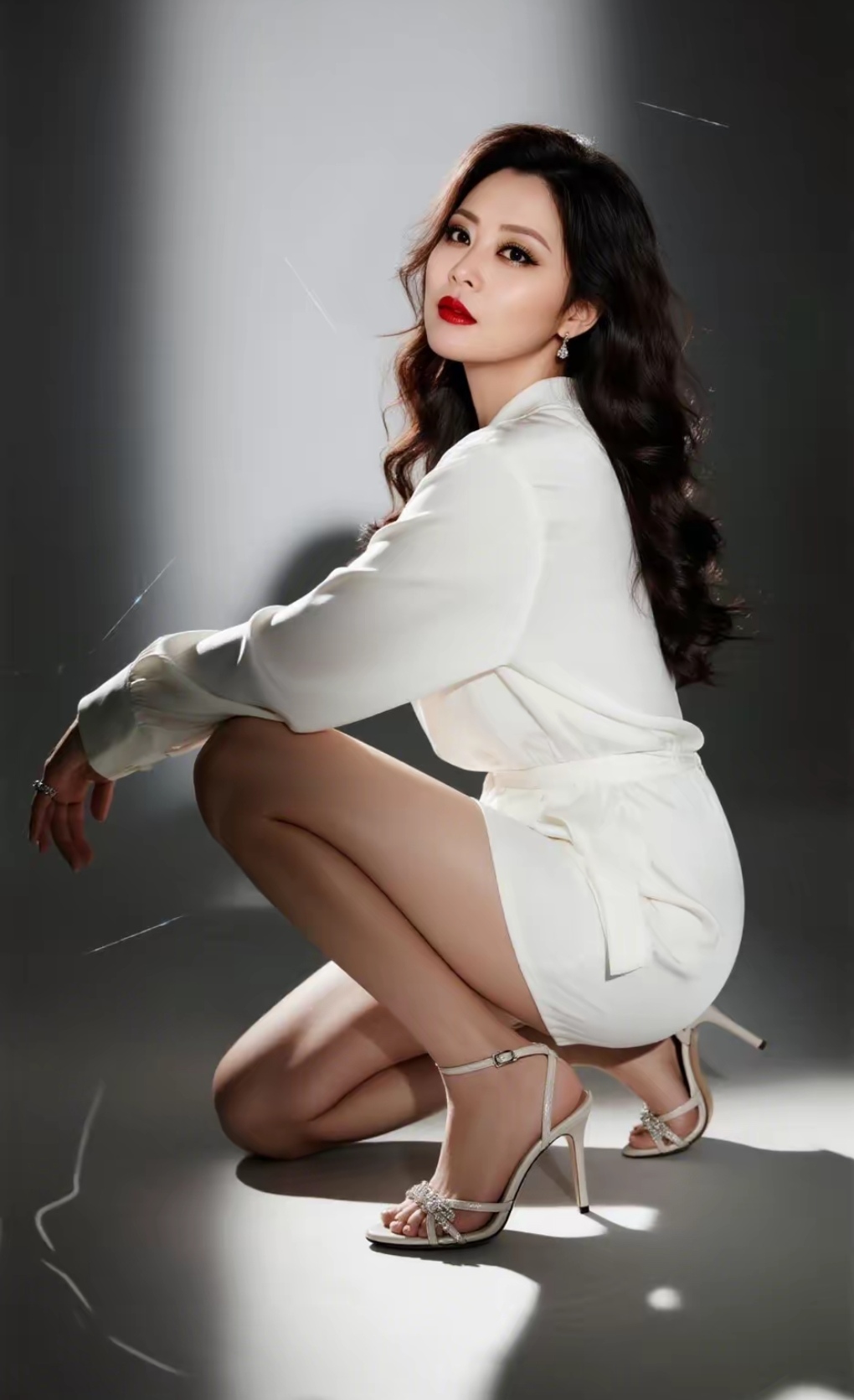 优雅白裙，红唇诱惑，尽显女性魅力