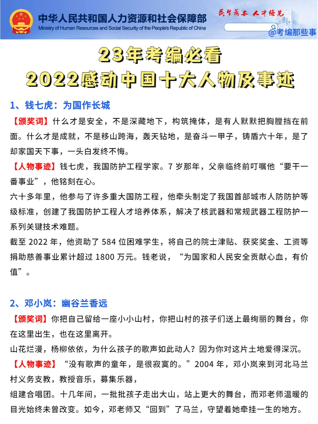 考编必看——2022感动中国十大人物！