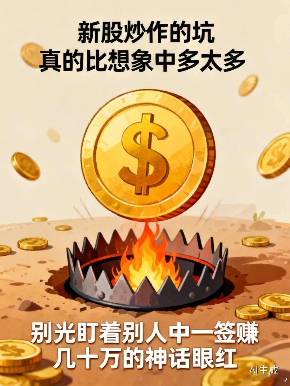 新股的坑深不见底。
       新股炒作的陷阱远比想象中多，别只眼红别人中一签赚几十万的神话。
       以2026年8月的宇树科技为例，上市首日开盘暴涨629%，中一签最高可赚47.46万，没几个交易日就从1100元高点回撤45%，市值蒸发超2000亿，高位进场接盘的散户直接深度套牢。
       要清楚这类无锁定期 ​