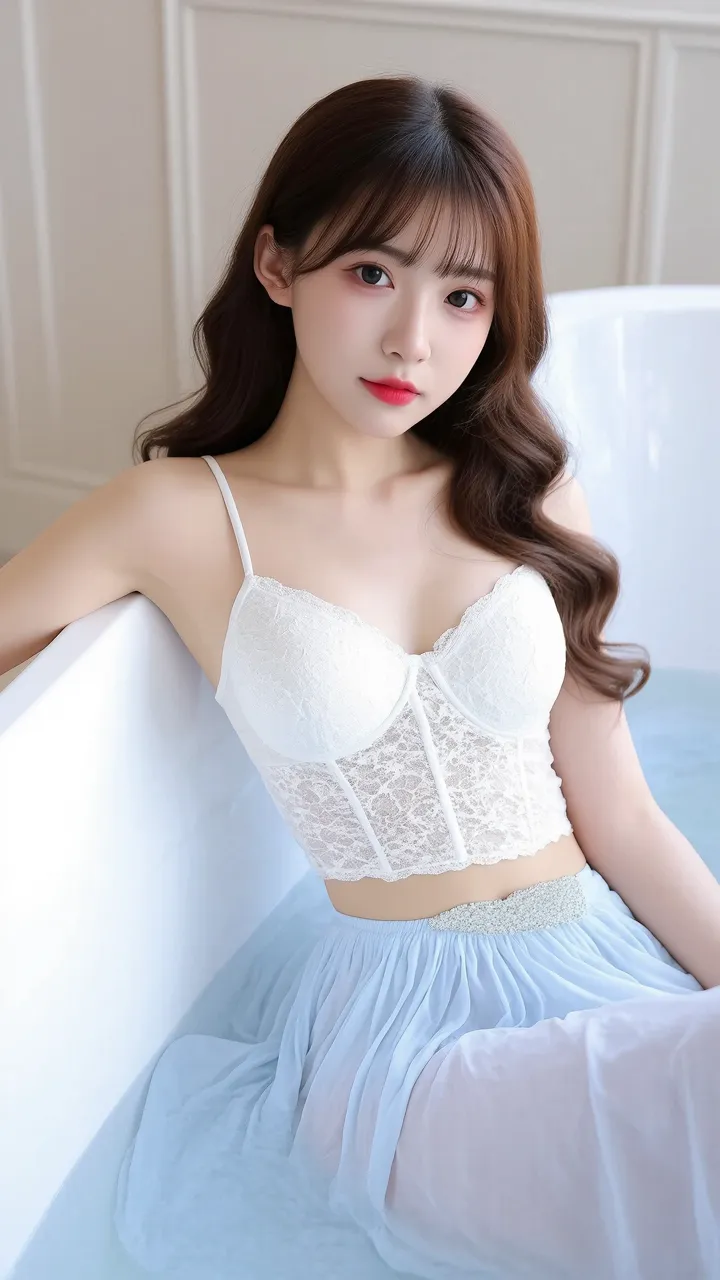 清新甜美的少女，蕾丝与薄纱的优雅搭配，散发着迷人的魅力。，无不良引导