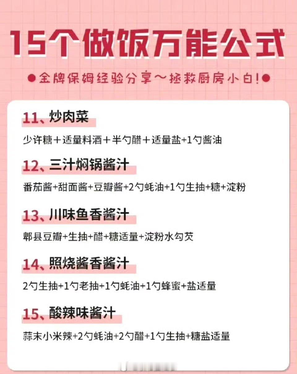 15个做饭万能公式 ​