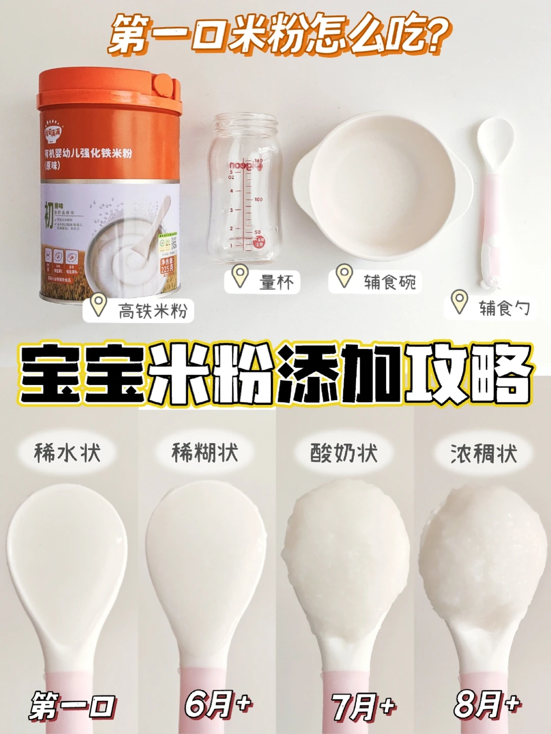 🔥宝宝米粉冲泡方法！附6月龄辅食添加表