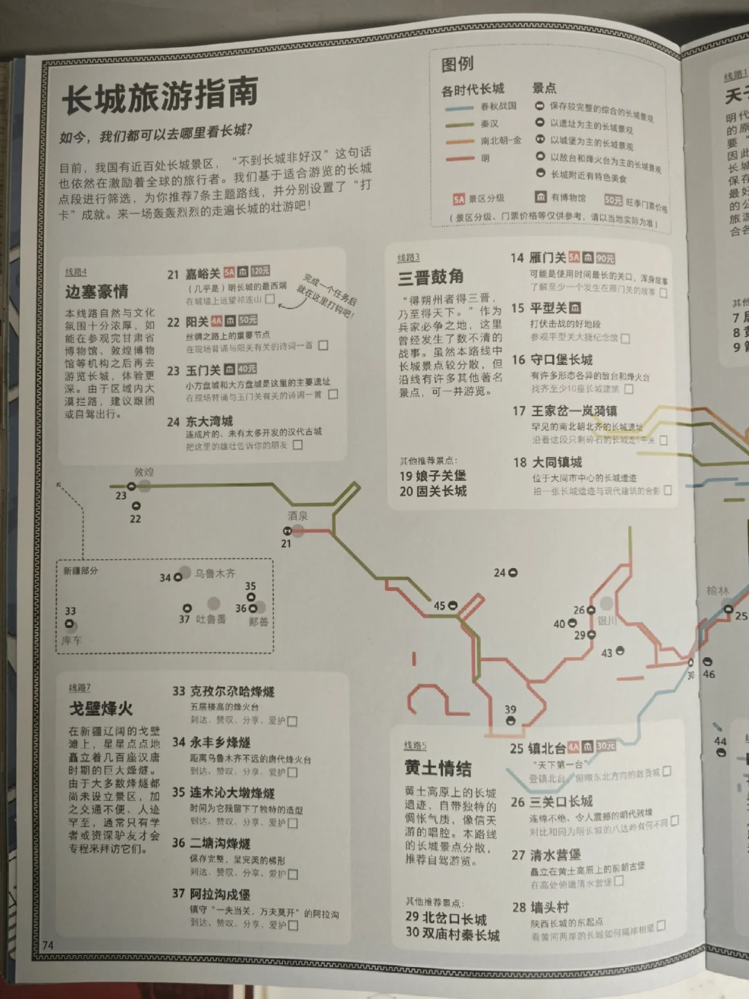 长城沿线可以正式游览的景区列表，附票价