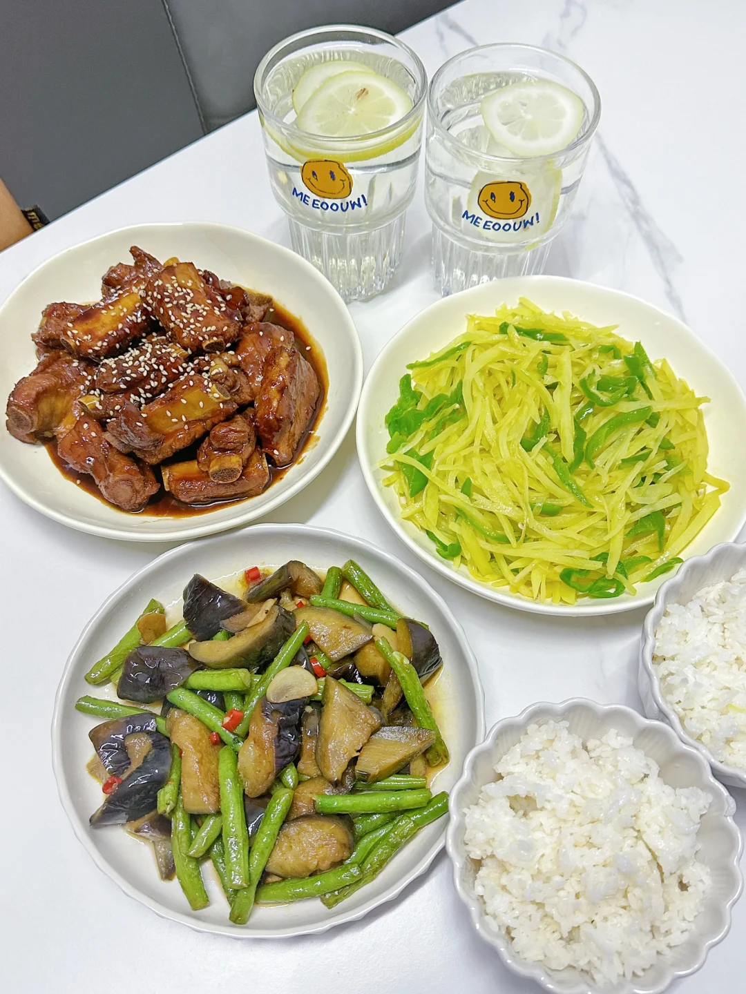 ✅晚餐分享｜红烧排骨➕茄子豆角➕青椒土豆丝