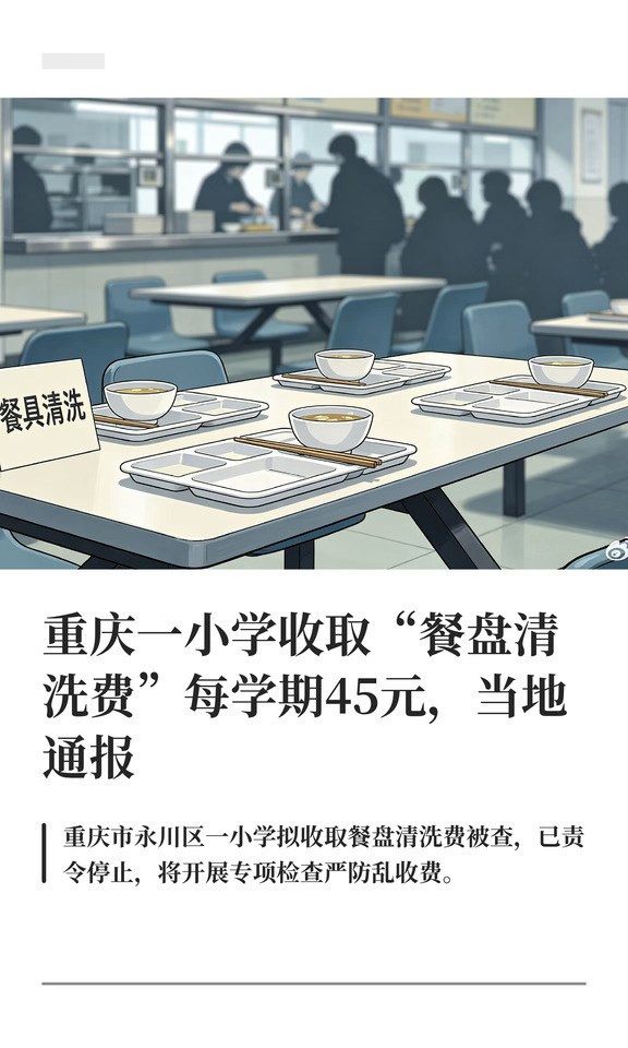 官方通报一小学收取"餐盘清洗费"每学期45元