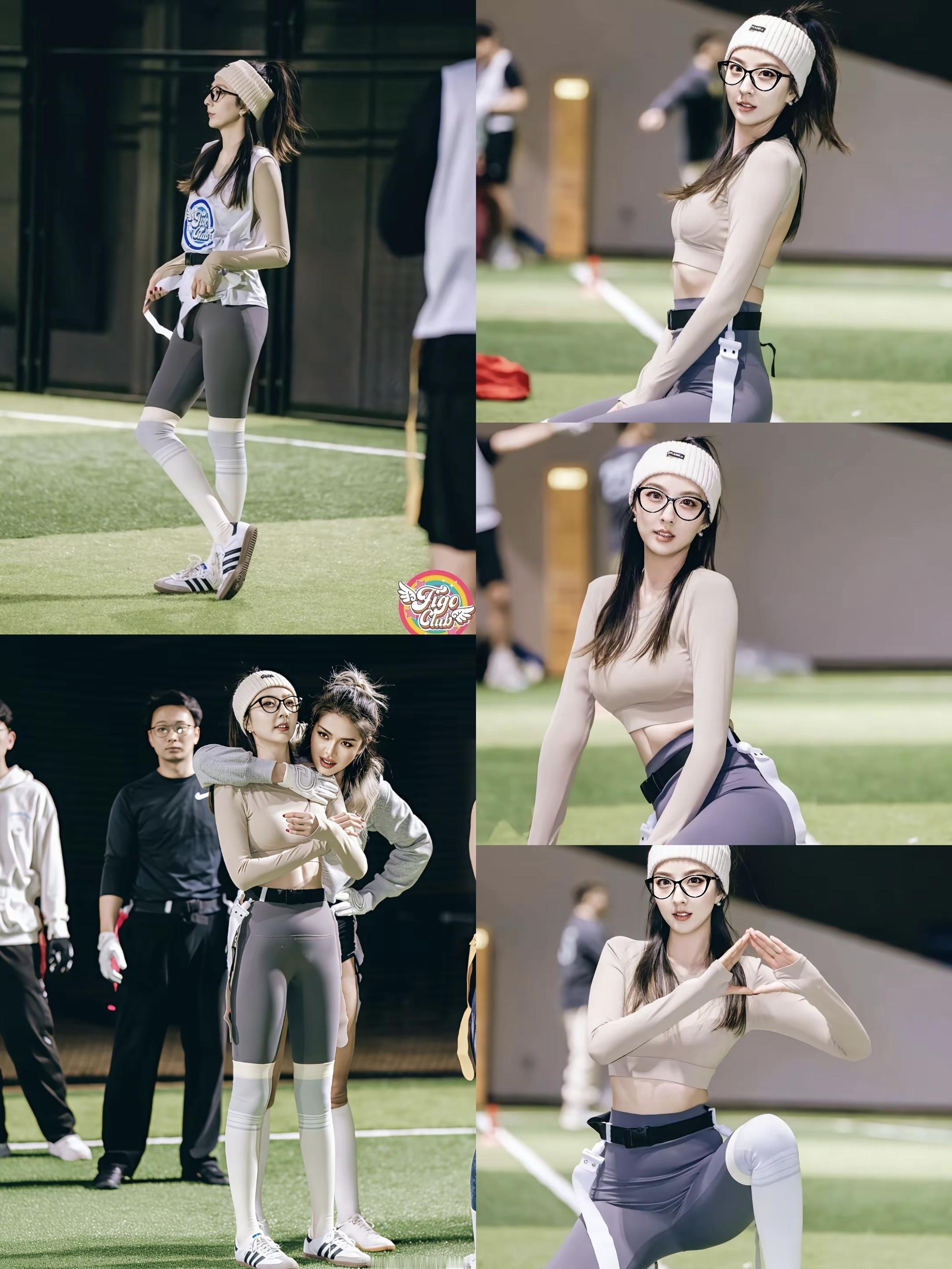 运动场上，她以健身穿搭活力亮相，舒展姿态里满是动感与元气。 美女