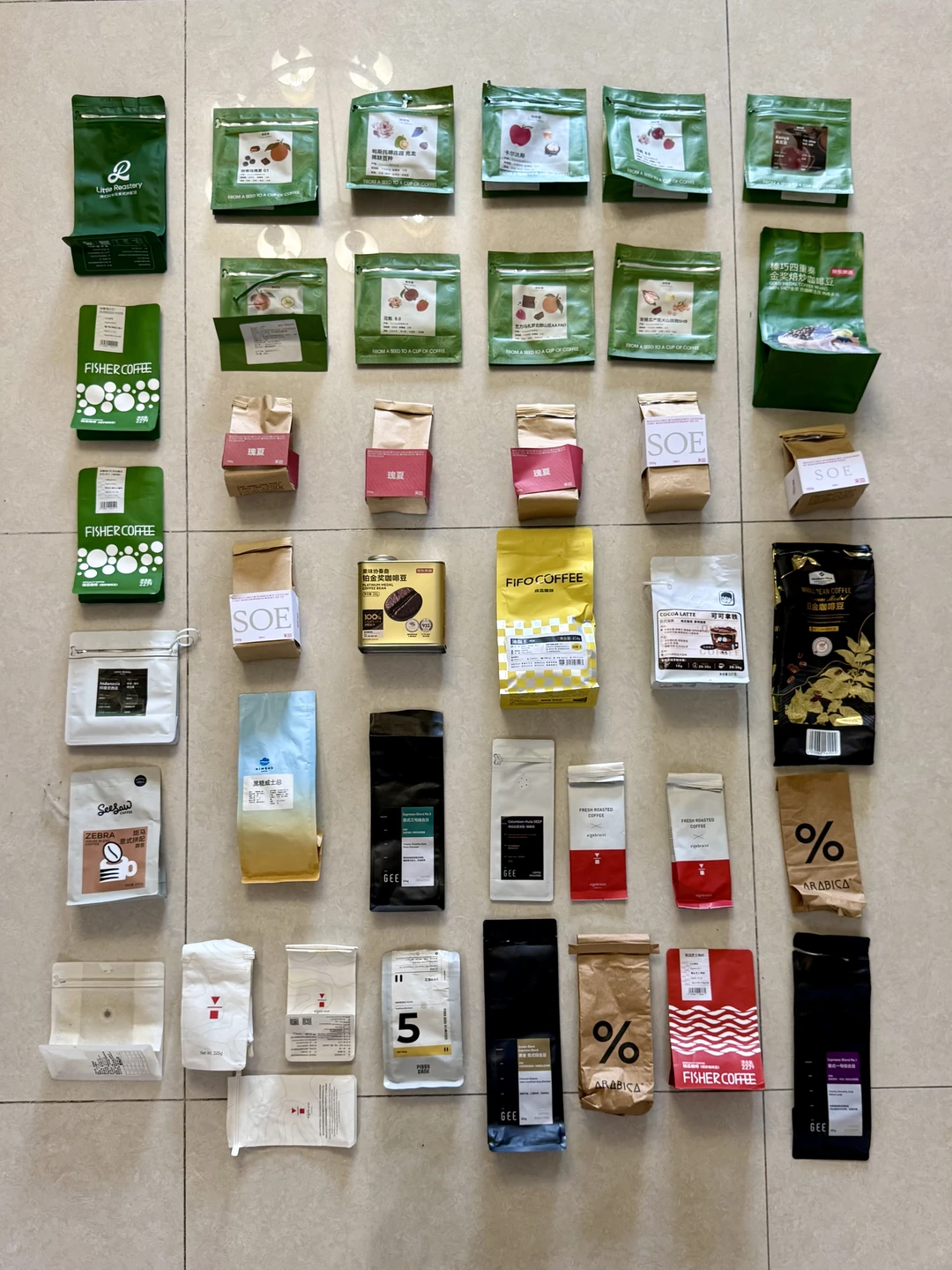 拥有咖啡机的4年｜收集的咖啡豆袋包装