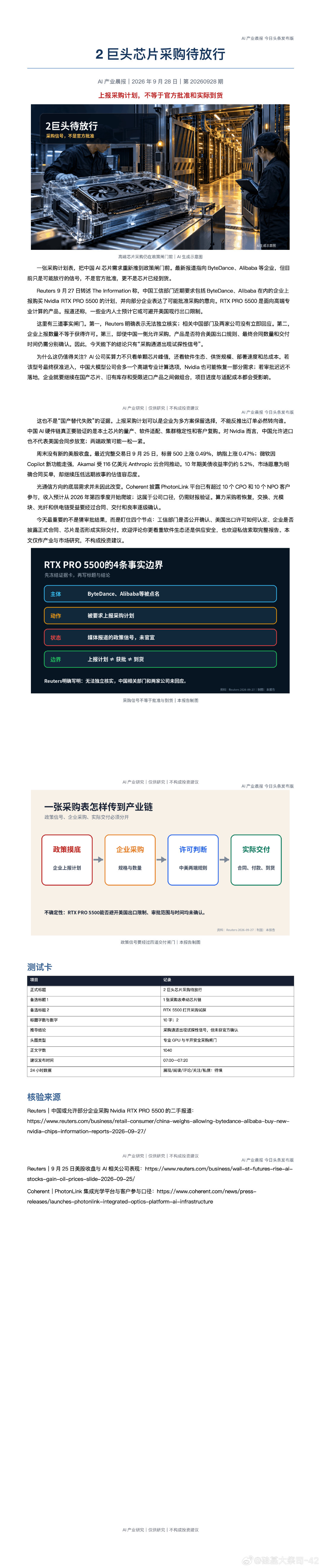 AI晨报：阿里、字节购买英伟达芯片，等待放行 ​