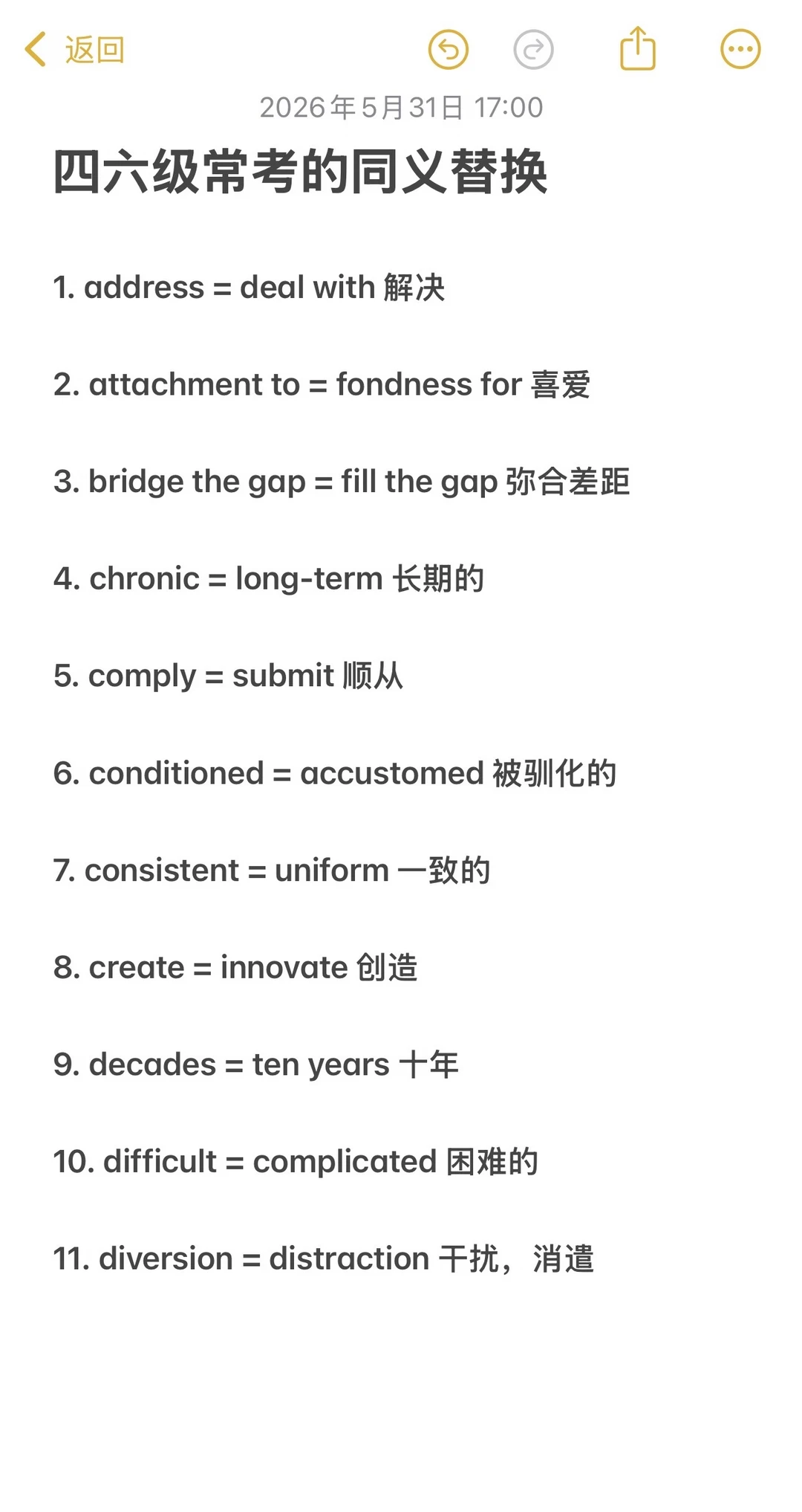 分享自己总结的四六级常考的同义替换‼️‼️