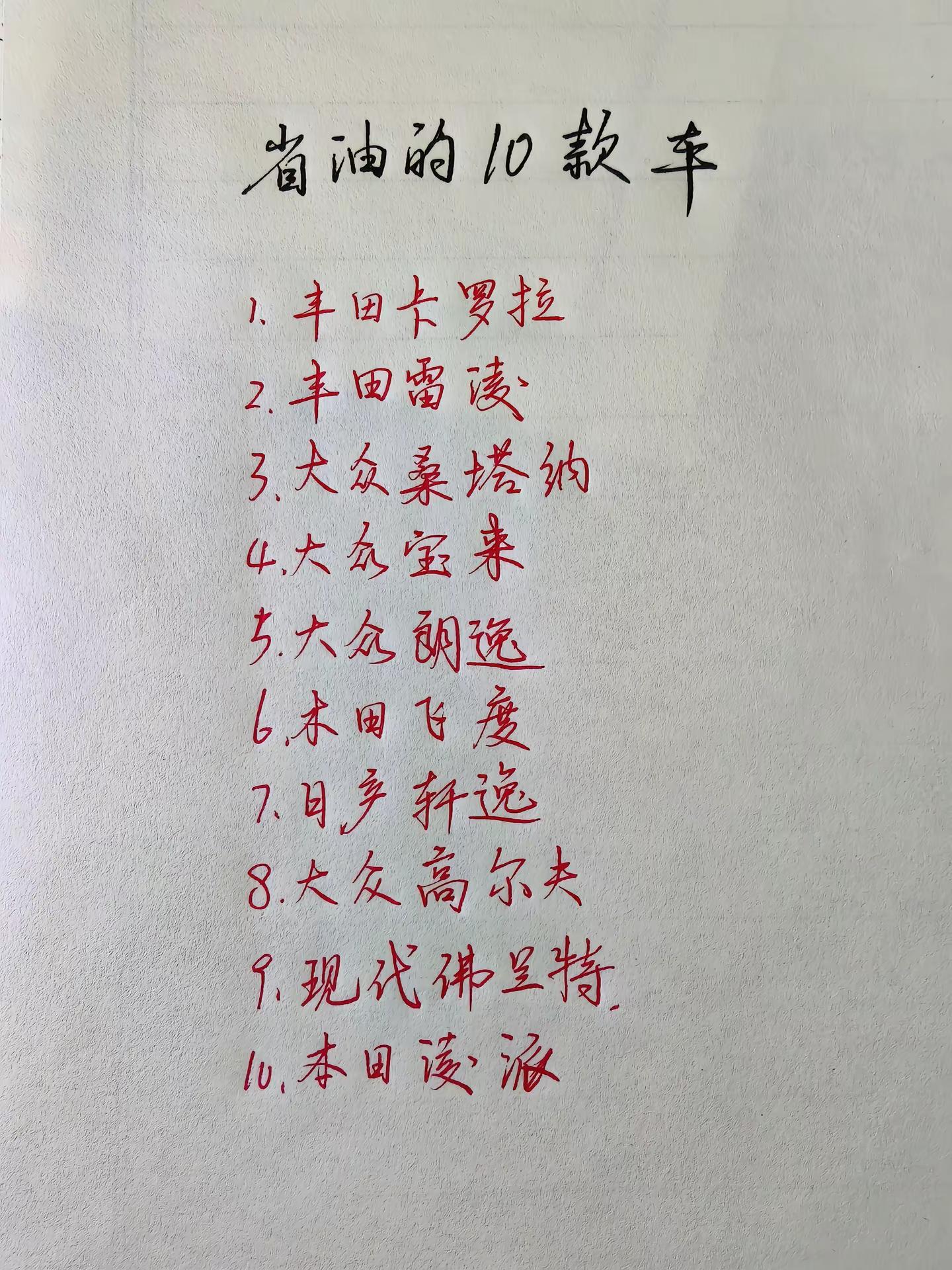 省油的10款车。家用代步，油耗是很多人关心的重点。给大家整理10台比较省油的家用轿车，想买车的可以参考。丰田卡罗拉、丰田雷凌，大众桑塔纳、宝来、朗逸、高尔夫，本田飞度、本田凌派，日产轩逸，现代菲斯塔。日常家用，省油省心。买车你必须要知道的那些事