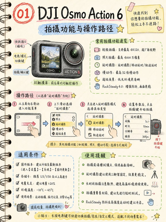 DJI Osmo Action6拍摄功能与操作设置速查