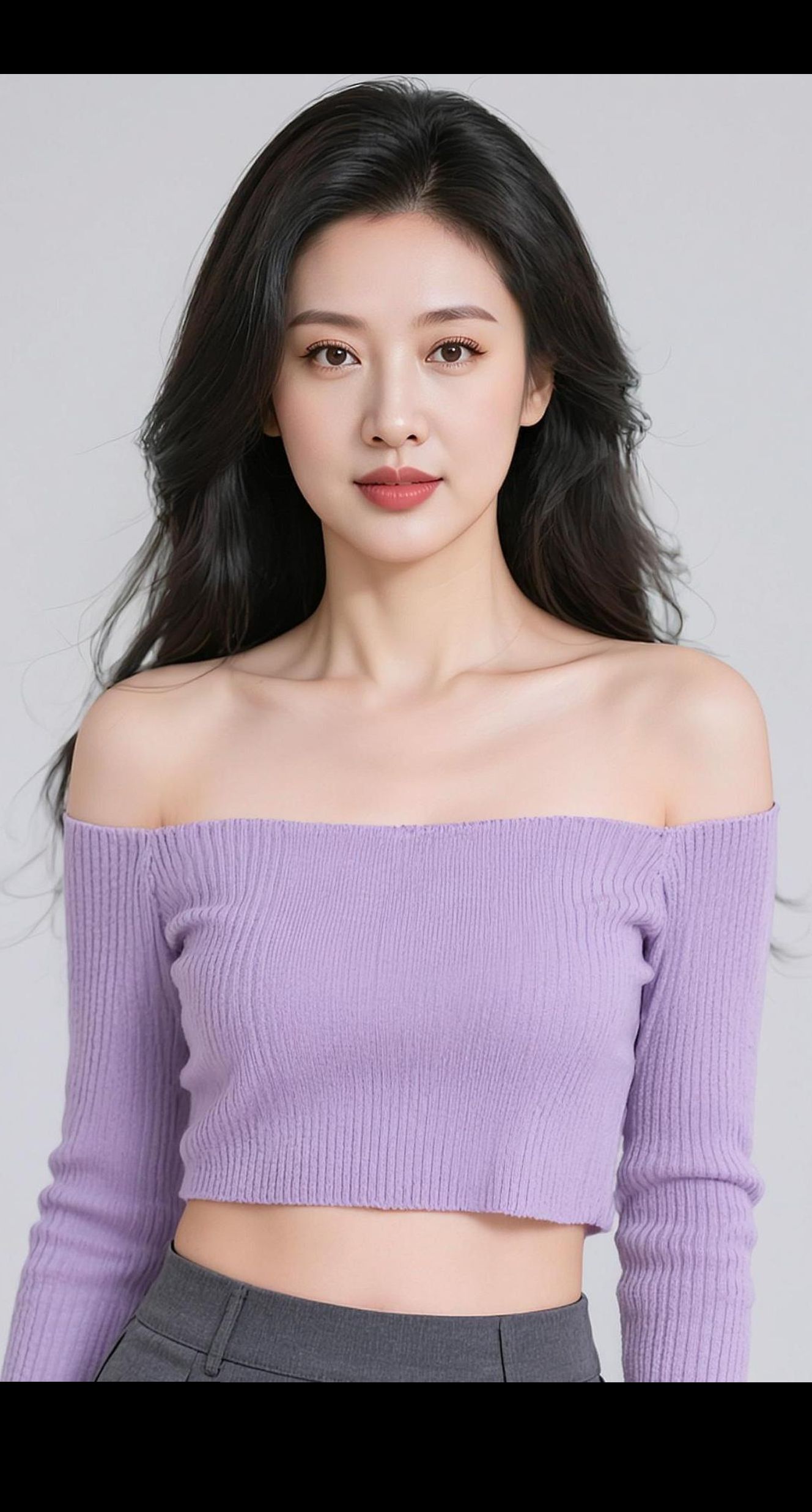 <p>AI淡紫露肩照 ai创作 AI扩图 夏季盐系穿搭 美照 <!--...