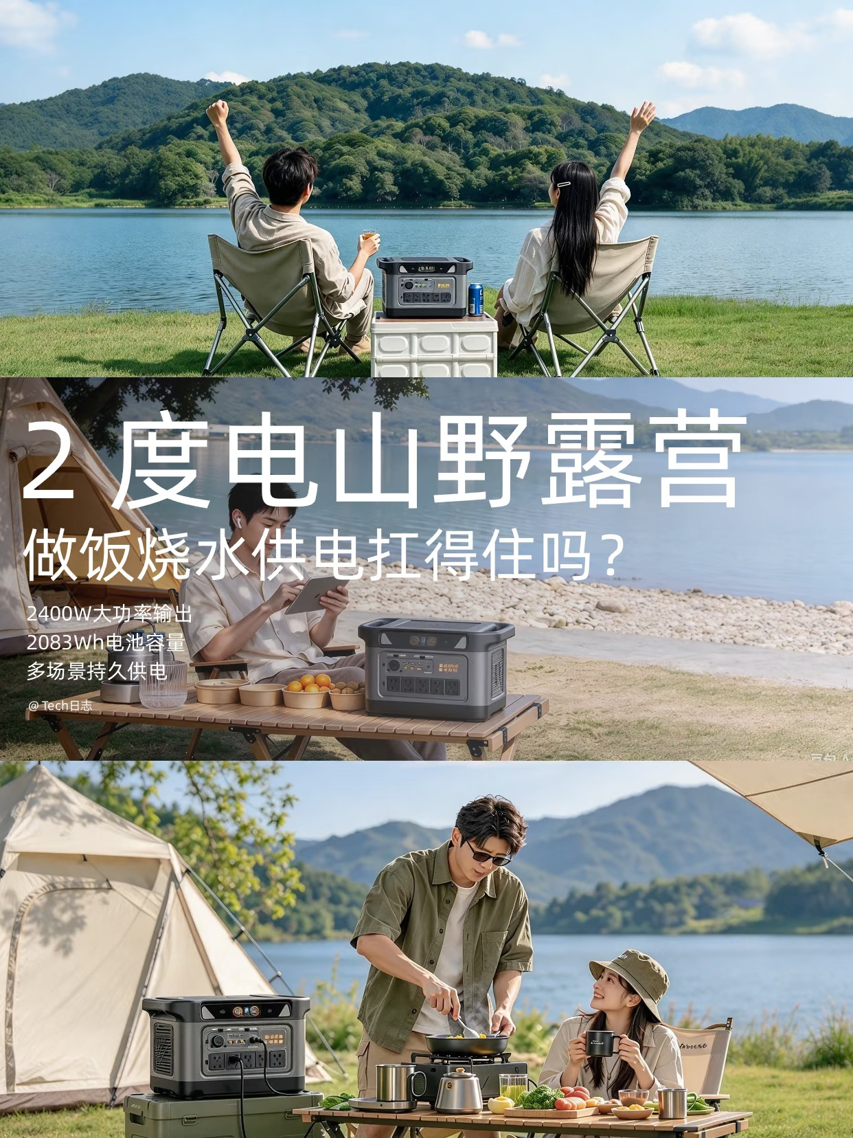 2度电山野露营，做饭烧水供电扛得住吗？