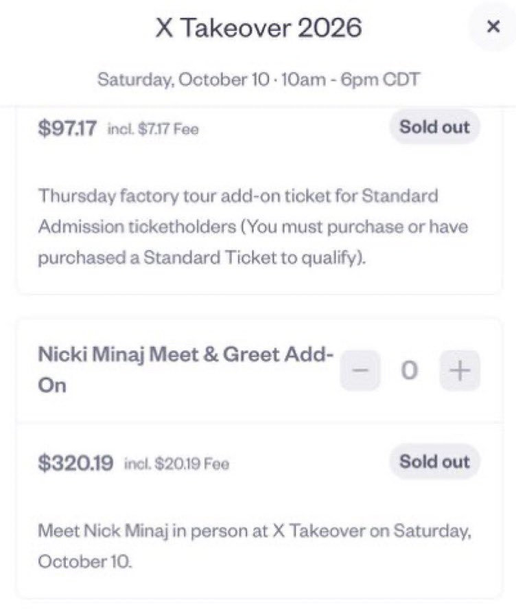 【麻辣鸡卖光了】👀👀👀
/
Nicki Minaj将于10月在特斯拉德克萨斯超级工厂（Tesla Giga Texas）X Takeover活动举办的见面会，在不到90秒内售罄，创下了售票商Eventbrite的新纪录。

这也将成为Nicki自2024年以来首场粉丝见面会。

#NickiMinaj# ​