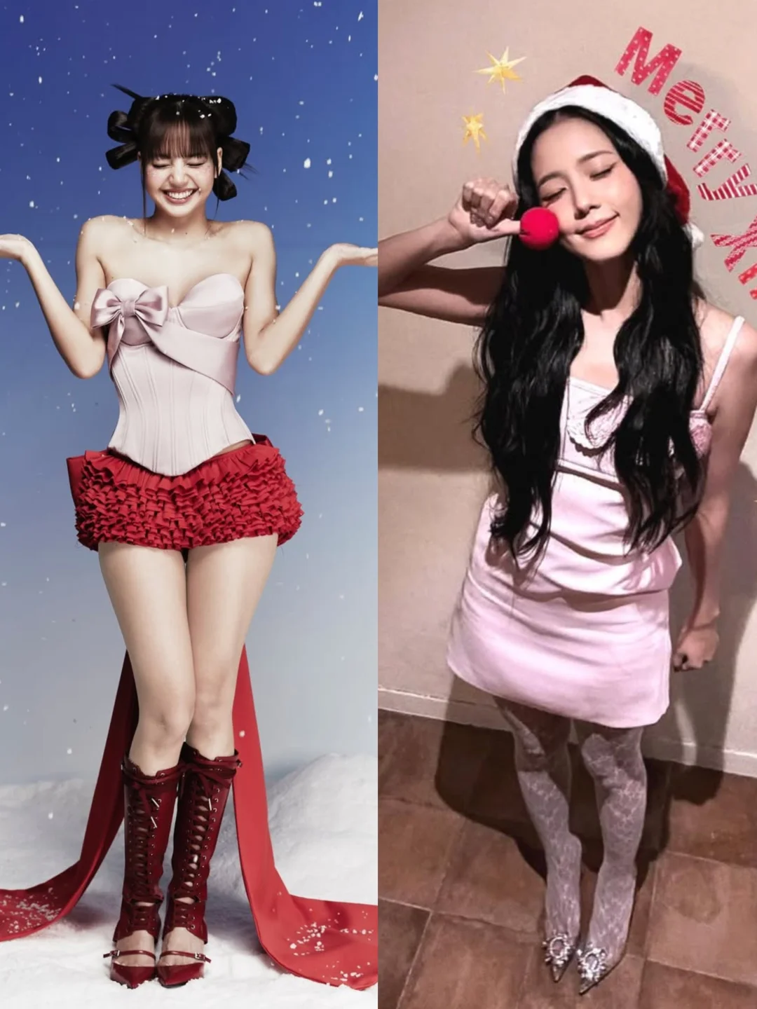 Lisa JISOO圣诞写真🎄，粉色系好甜！