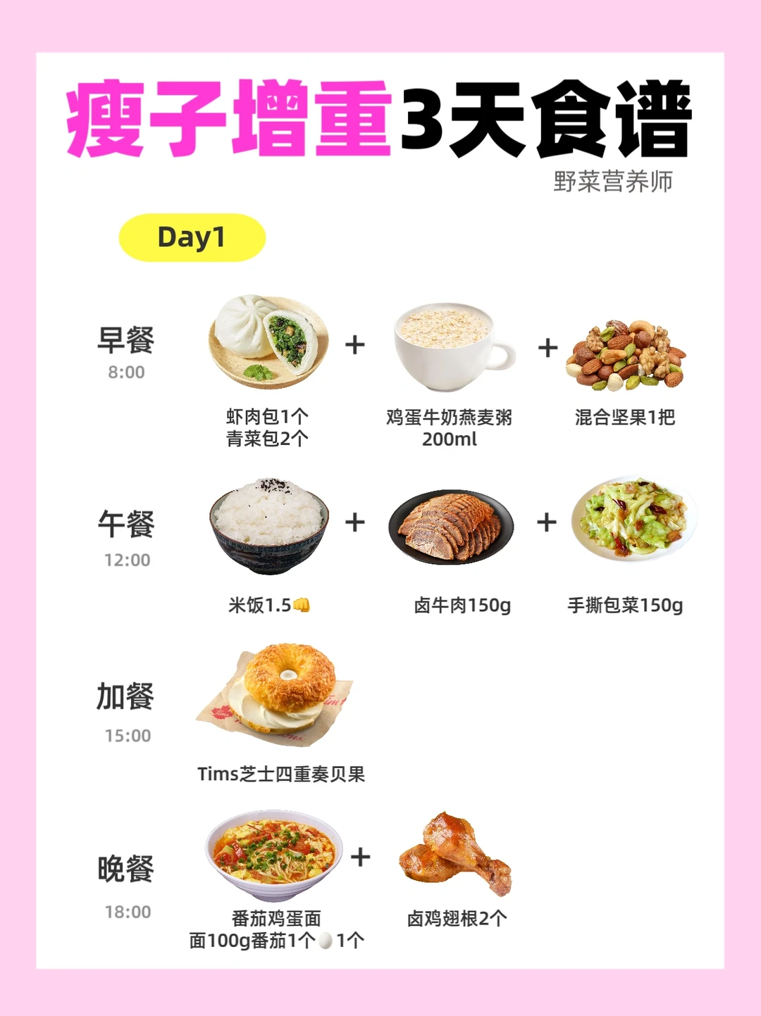 瘦子增重3️⃣天食谱🔥吃不胖的快来康康