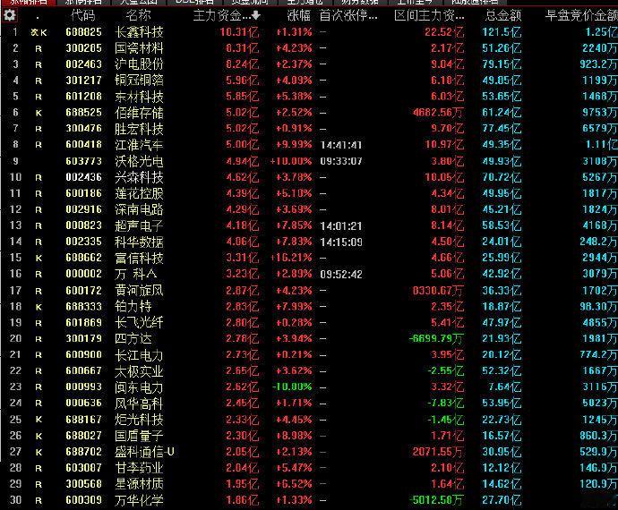 今日主力资金流入前三十名标的，是否有你入选的标的！ ​​​