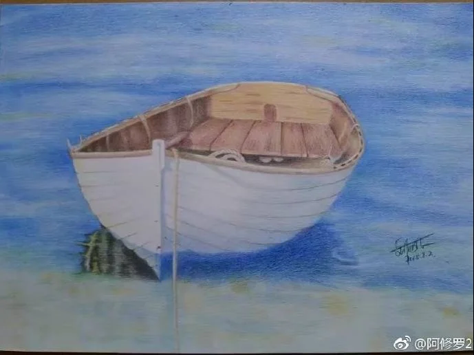 彩铅船。静谧。