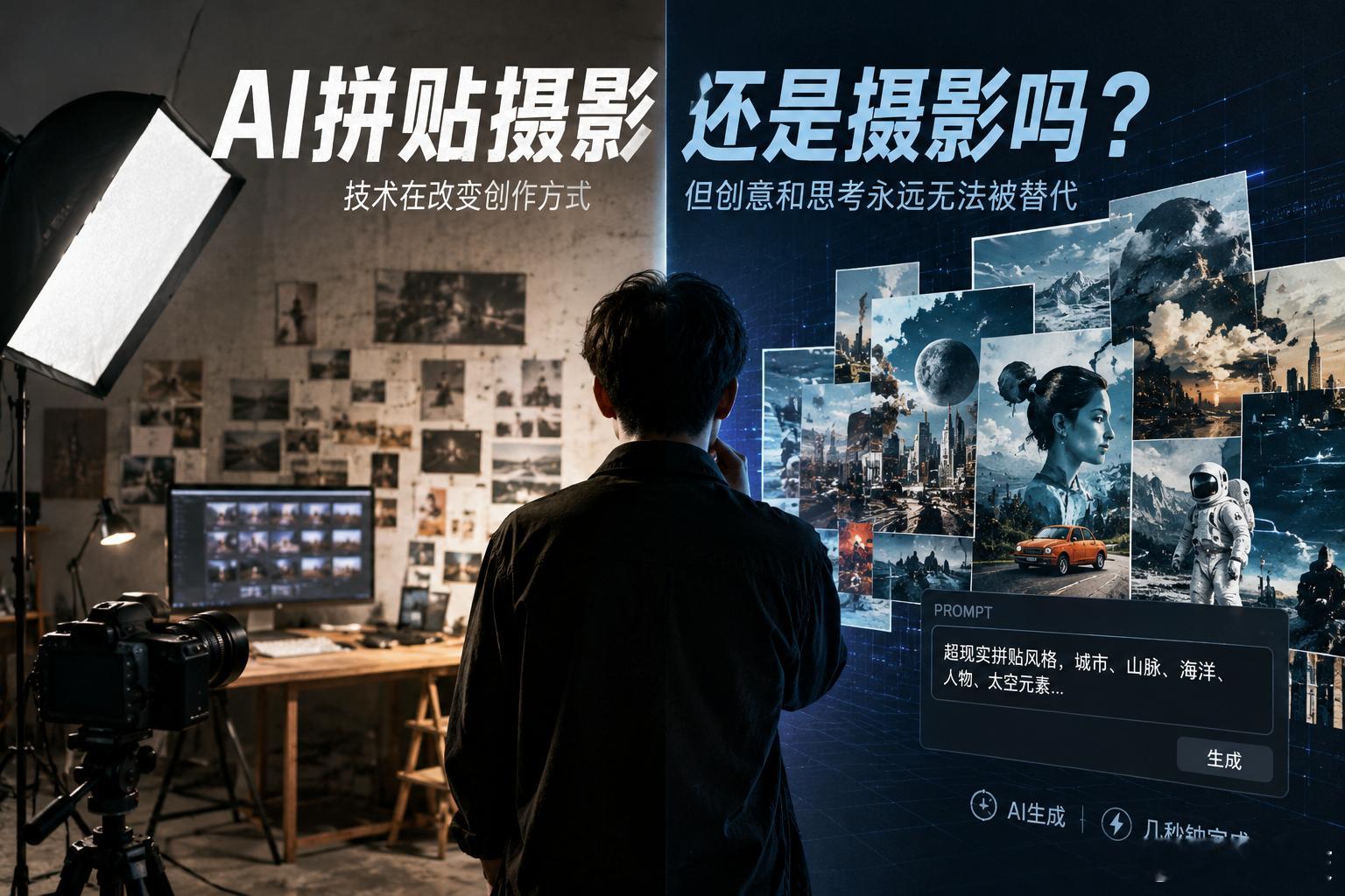 AI拼贴摄影，还是摄影吗？

最近，刷到不少用 Codex 等 AI 工具做出来的拼贴摄影图：原本需要拍摄、选片、抠图、合成、调色，可能折腾几个小时甚至几天，现在一句话就能完成。

AI把“后期制作”的门槛直接打穿了，创意和执行之间的距离也越来越短。

但真正值得讨论的，是摄影师的角色变化。

当技术 ​