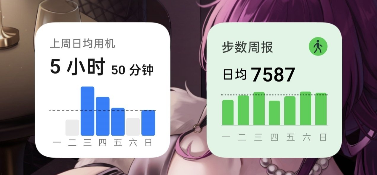 ColorOS 17的周报还挺有意思的，我这个显示是在「小布建议」的桌面组件里，到这两个模块的路径并不在一起，左边是系统设置里的「数字健康」，右边是OPPO健康里的「步数」。 ​