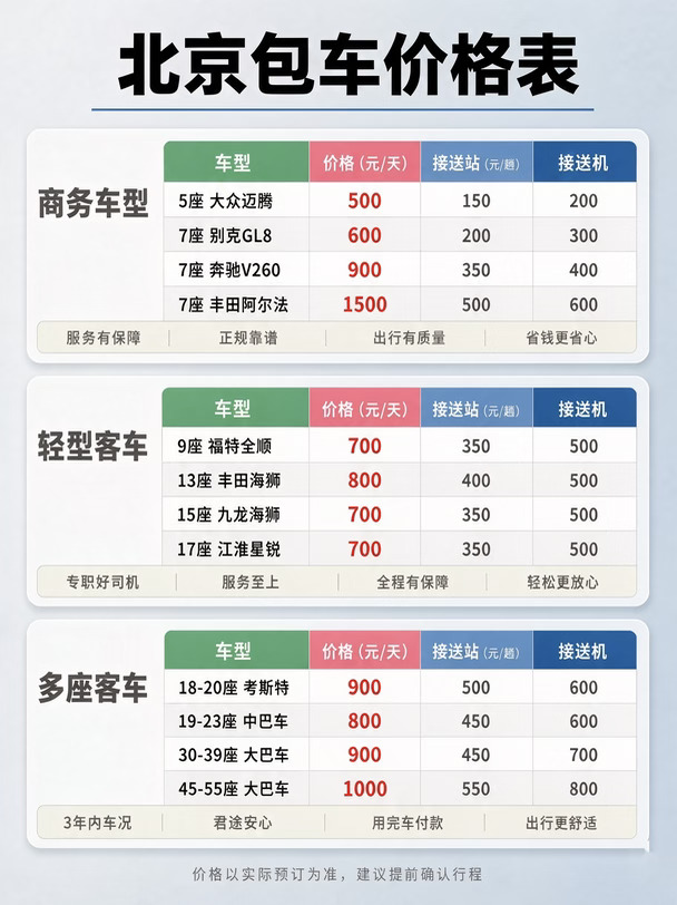 北京包车带司机怎么选❓附北京包车价格表