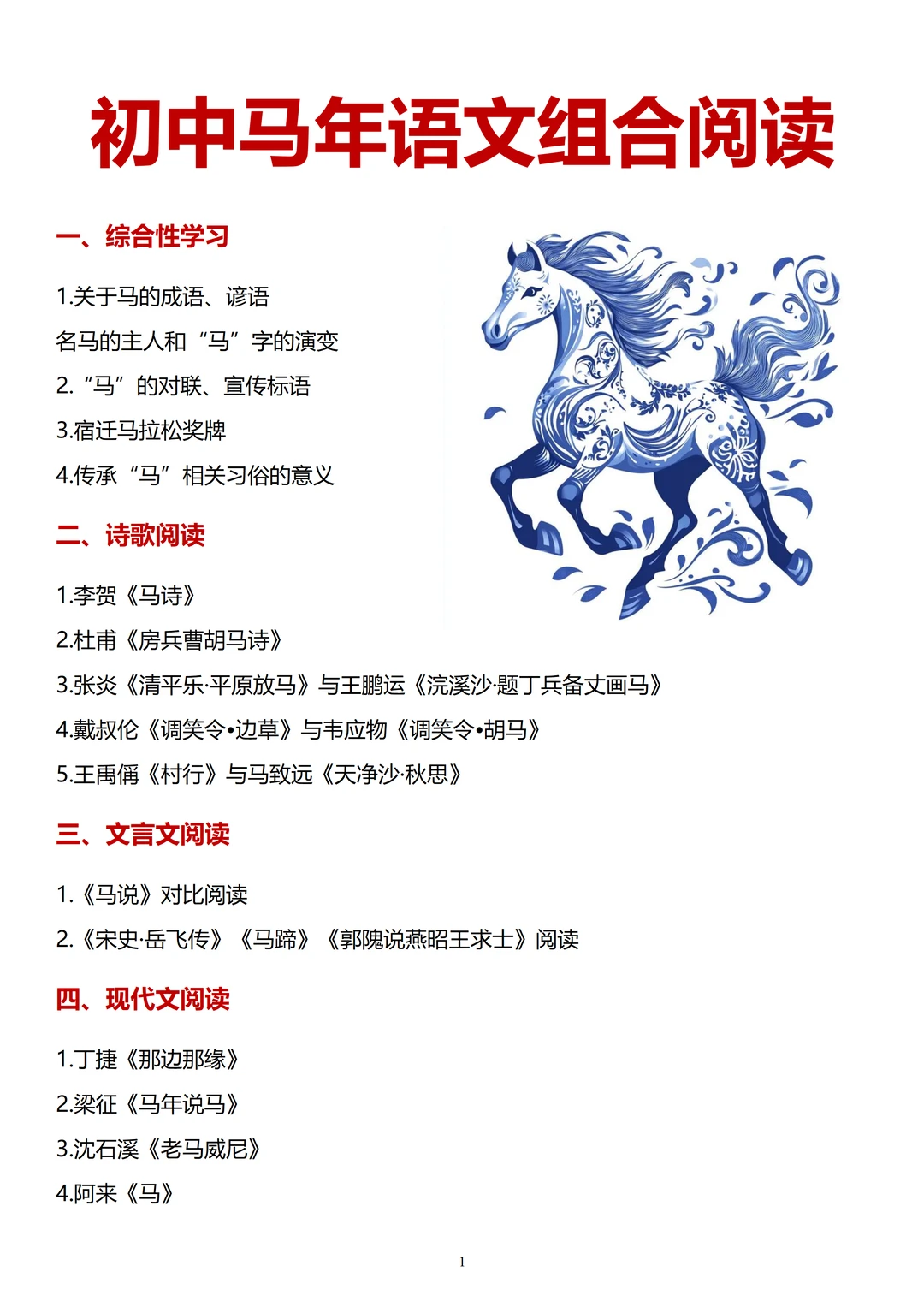 2026热点，初中马年主题阅读全梳理❗️