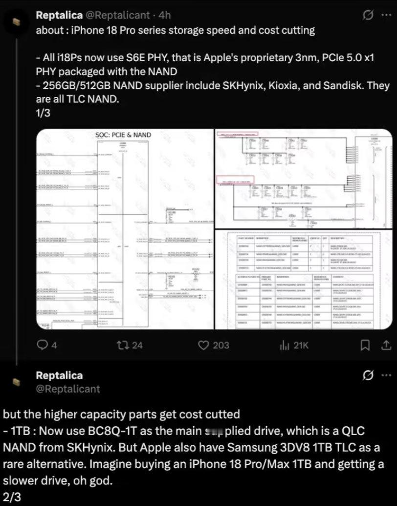 【 据消息源Reptalica透露，苹果iPhone 18 Pro系列...