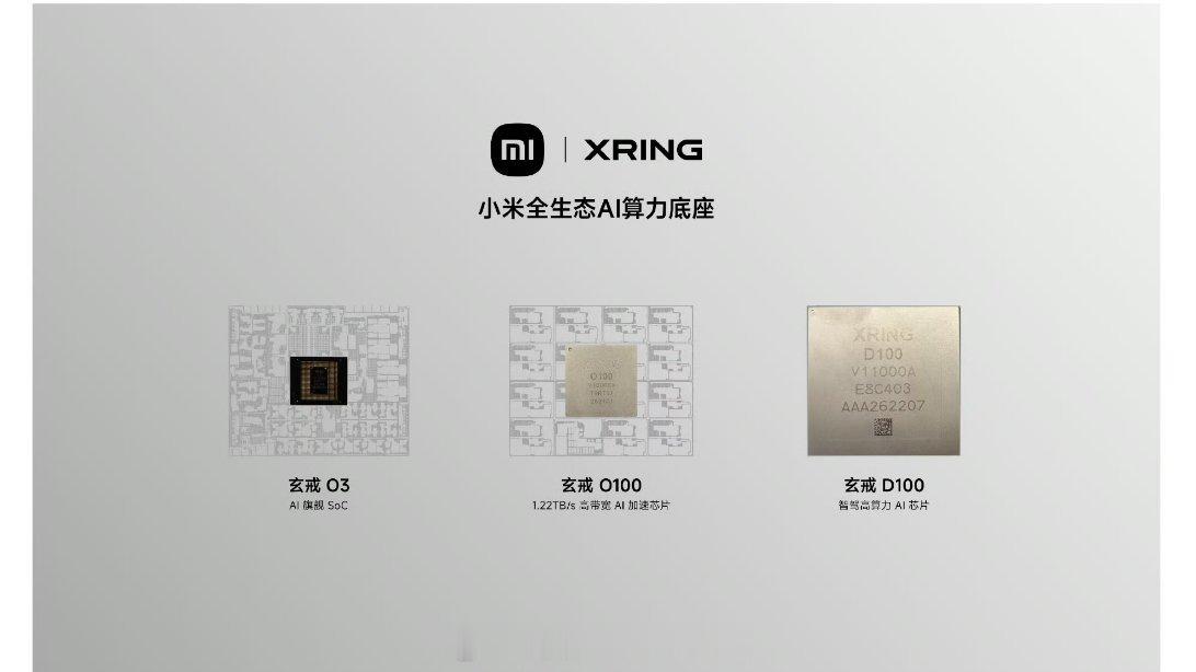 【#三芯齐发中国芯片产业再突破#】
小米一次性发布玄戒O3、玄戒O100、玄戒D100三款自研芯片，覆盖手机终端、端侧AI加速、智能驾驶三大核心场景。玄戒O3采用3nm先进制程，跑分突破行业上限，三芯协同搭建起人车家全生态AI算力基座。
这一系列突破，是国内消费电子与算力芯片自研能力的重要进阶。长期以 ​