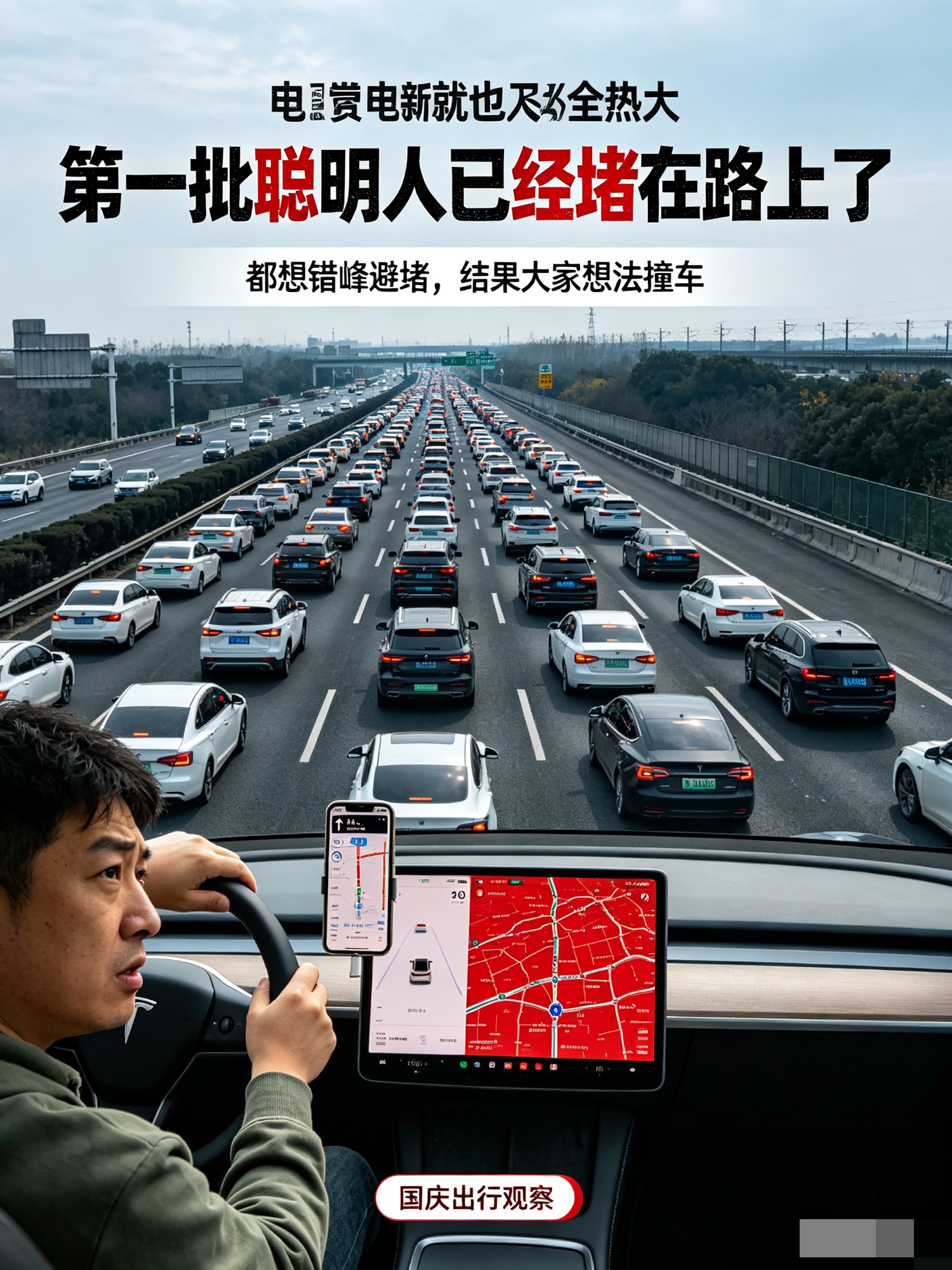 第一批聪明人已经堵在路上！想错峰出行，结果大家想法撞车了

9月30日，国庆大假期还没正式拉开帷幕，一条热搜直接刷屏：第一批聪明人已经堵在路上了。

很多车主早就盘算好了，不想等到国庆当天人山人海，于是决定提前出发，打算错峰上高速，躲开大规模堵车。大家都觉得自己思路很聪明，避开高峰就能一路顺畅。可万